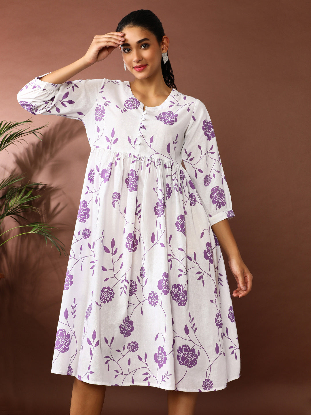 Floral Printed A-Line Pure Cotton Ethnic Dress
