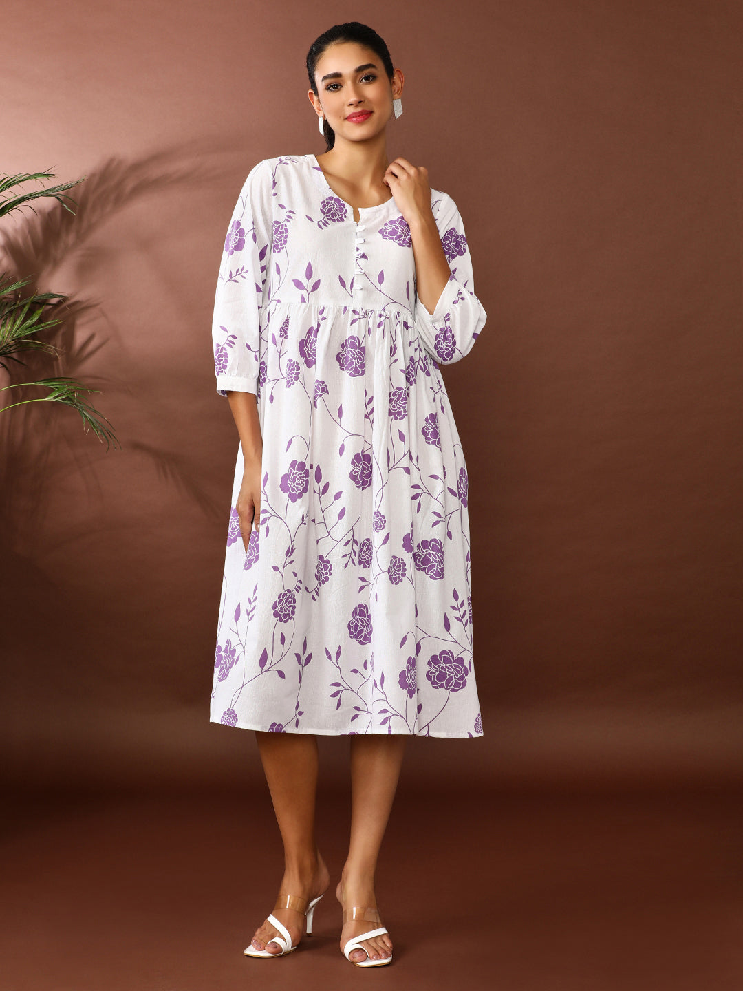 Floral Printed A-Line Pure Cotton Ethnic Dress