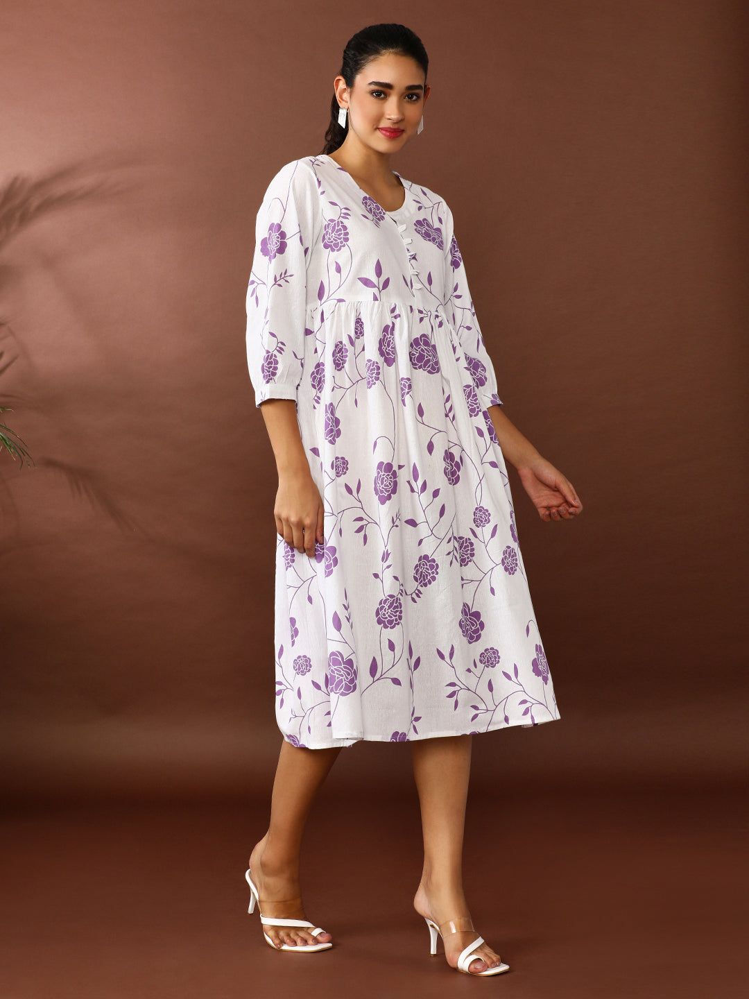 Floral Printed A-Line Pure Cotton Ethnic Dress