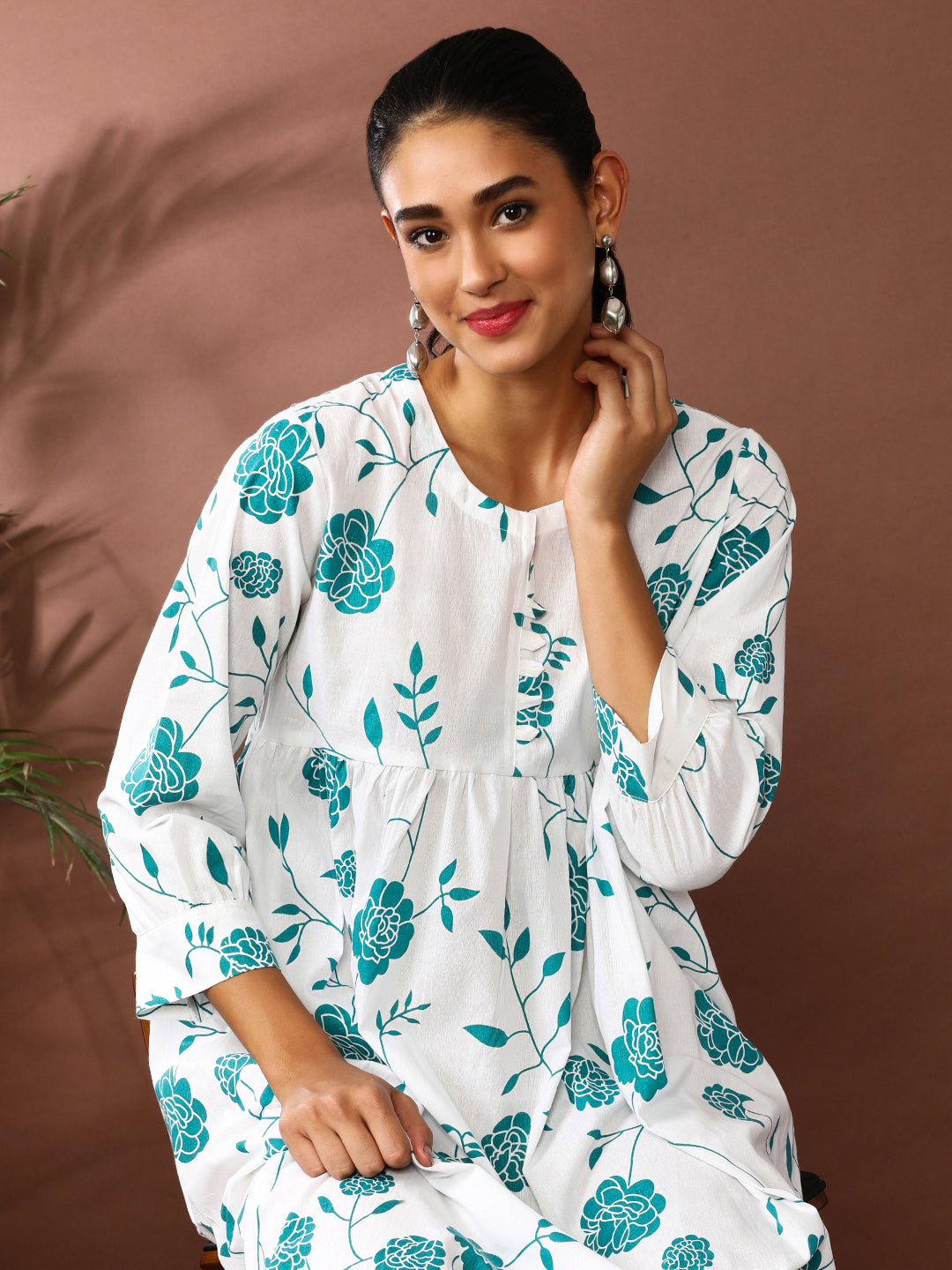 Floral Printed A-Line Pure Cotton Ethnic Dress