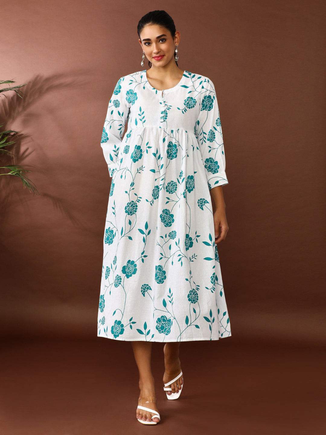 Floral Printed A-Line Pure Cotton Ethnic Dress