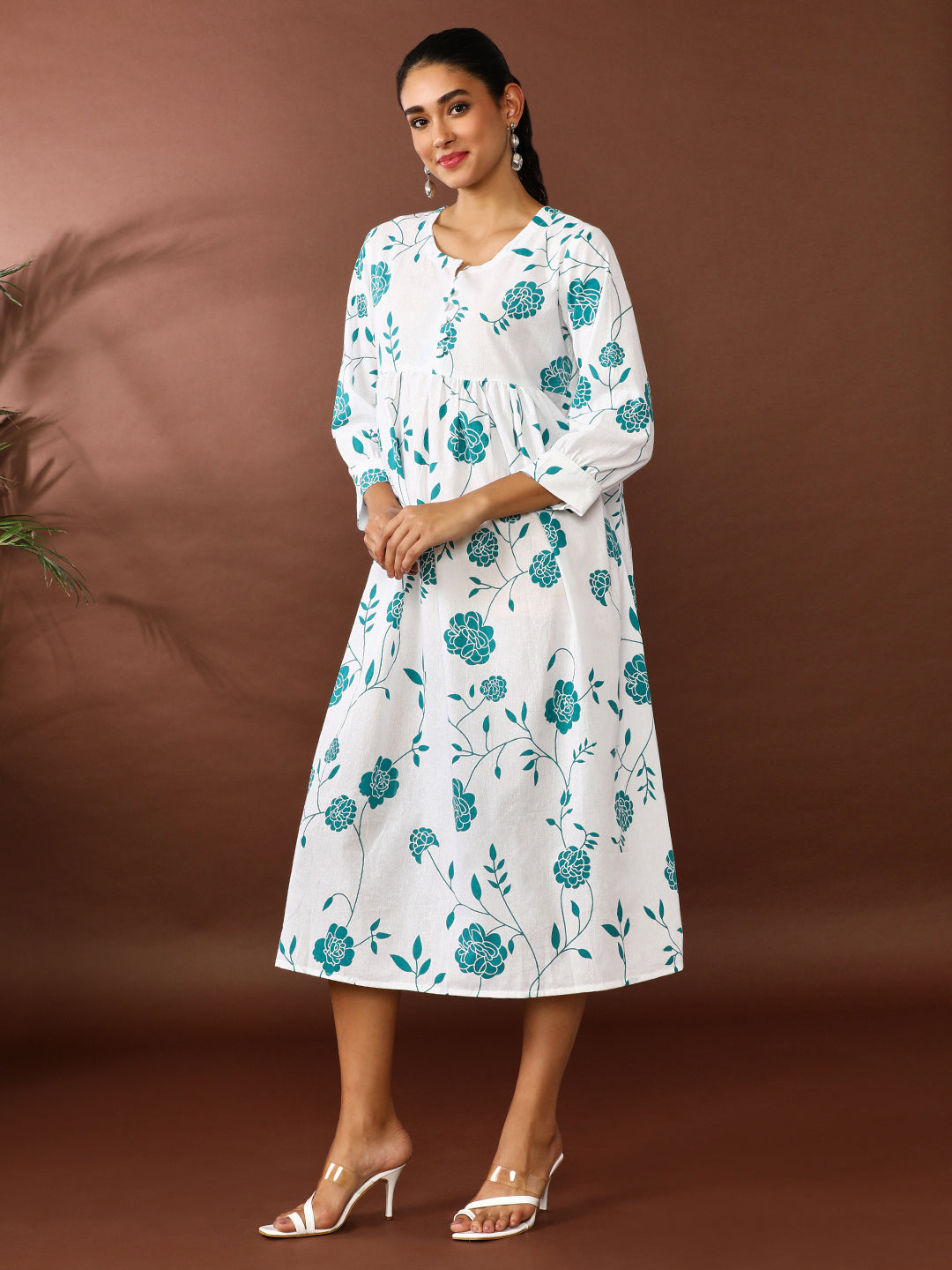 Floral Printed A-Line Pure Cotton Ethnic Dress