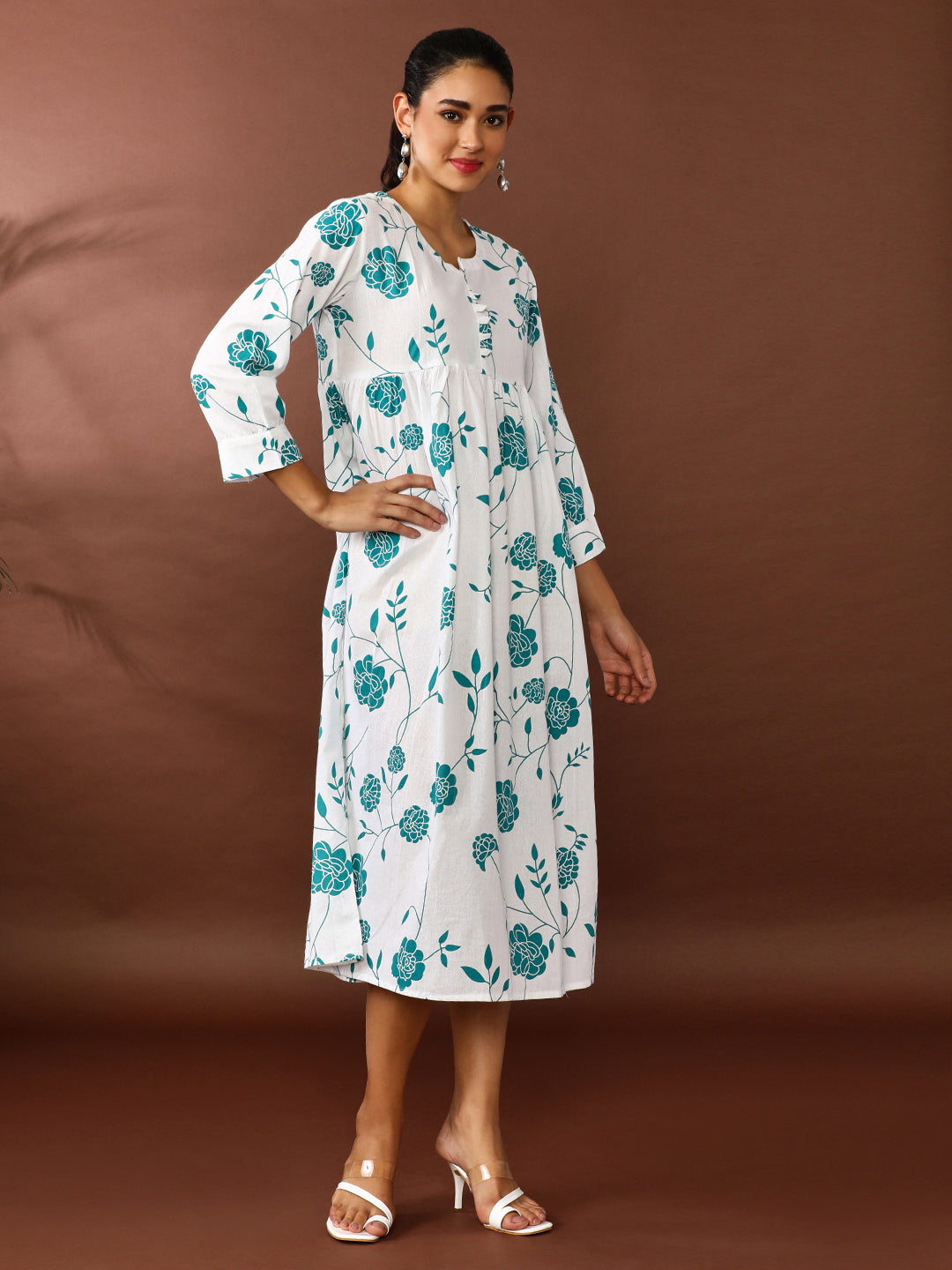 Floral Printed A-Line Pure Cotton Ethnic Dress