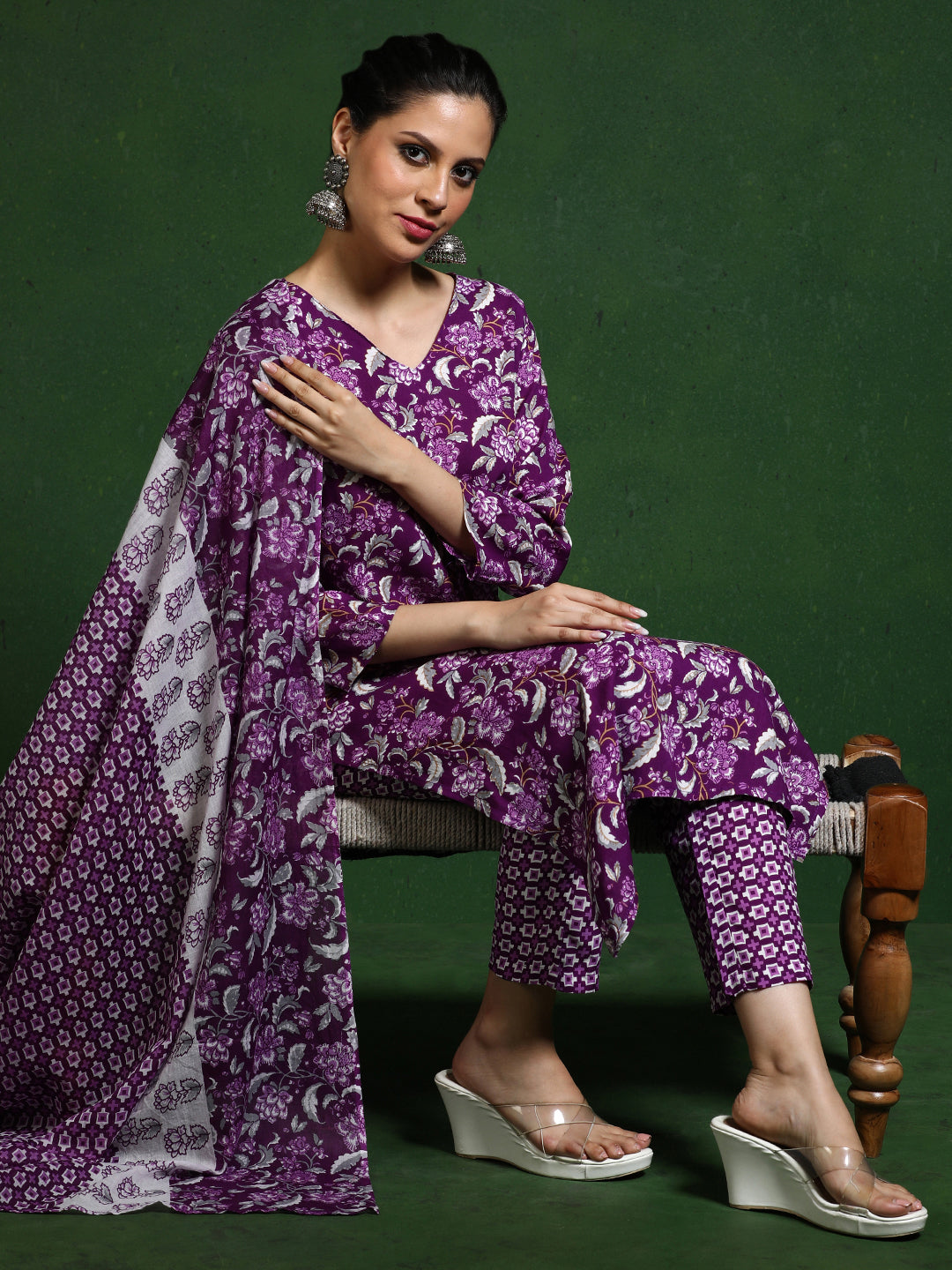 Floral Printed A-Line Kurta & Trousers Sets