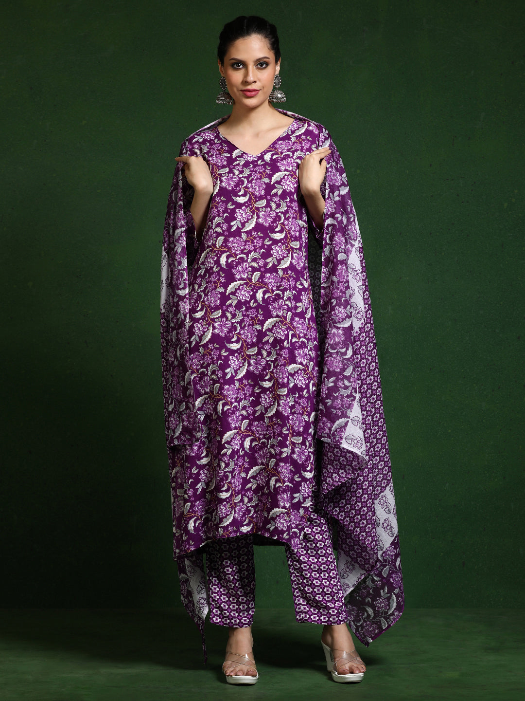 Floral Printed A-Line Kurta & Trousers Sets