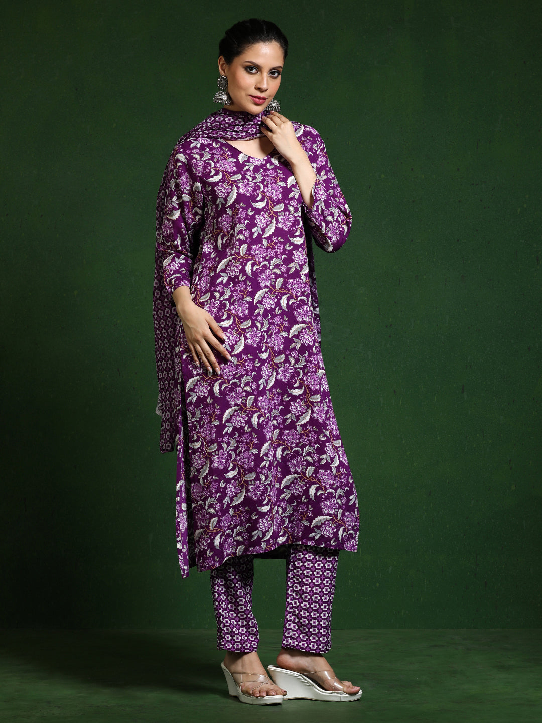 Floral Printed A-Line Kurta & Trousers Sets