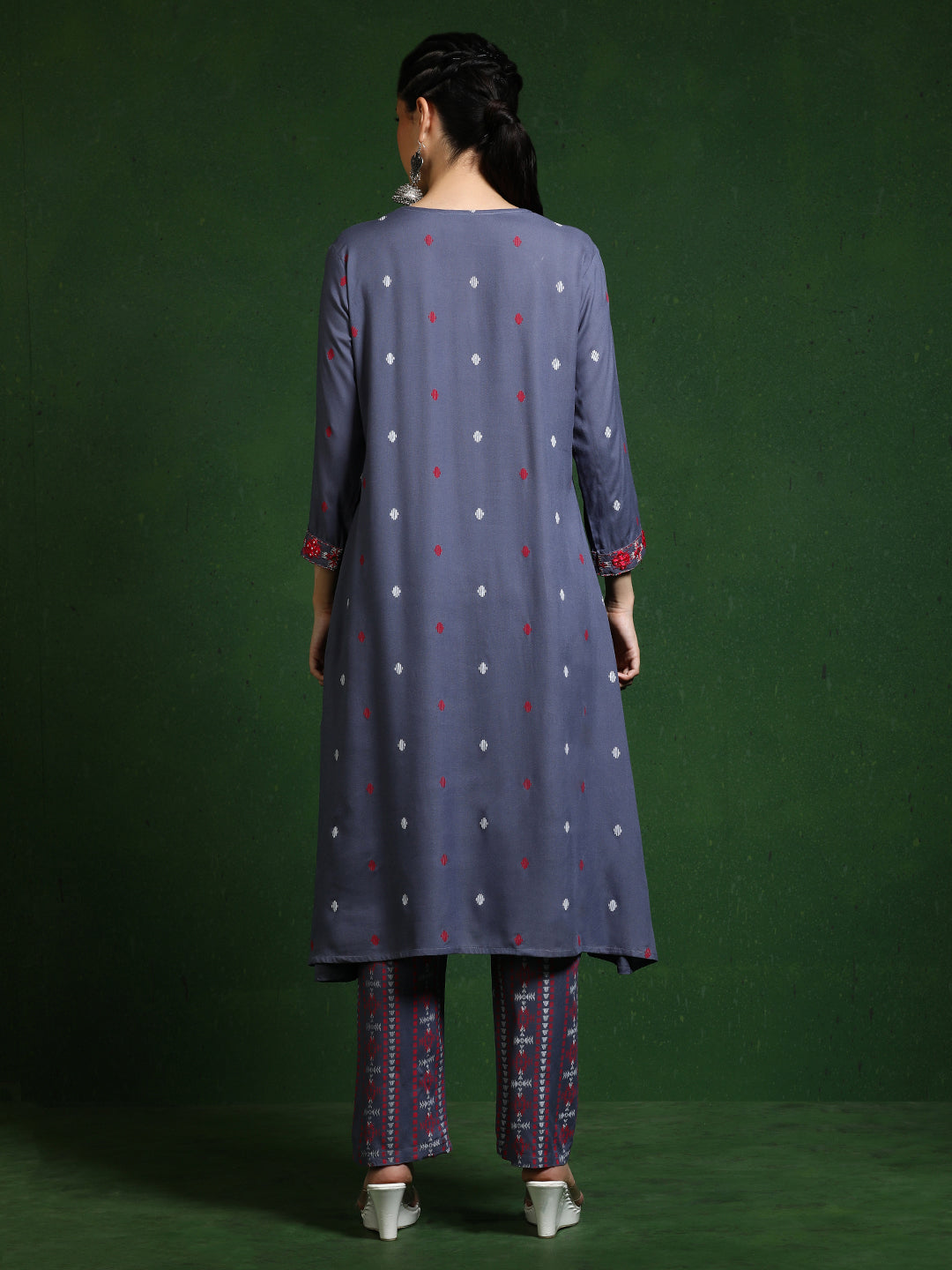 Floral Embroidered A-Line Kurta & Trousers Sets