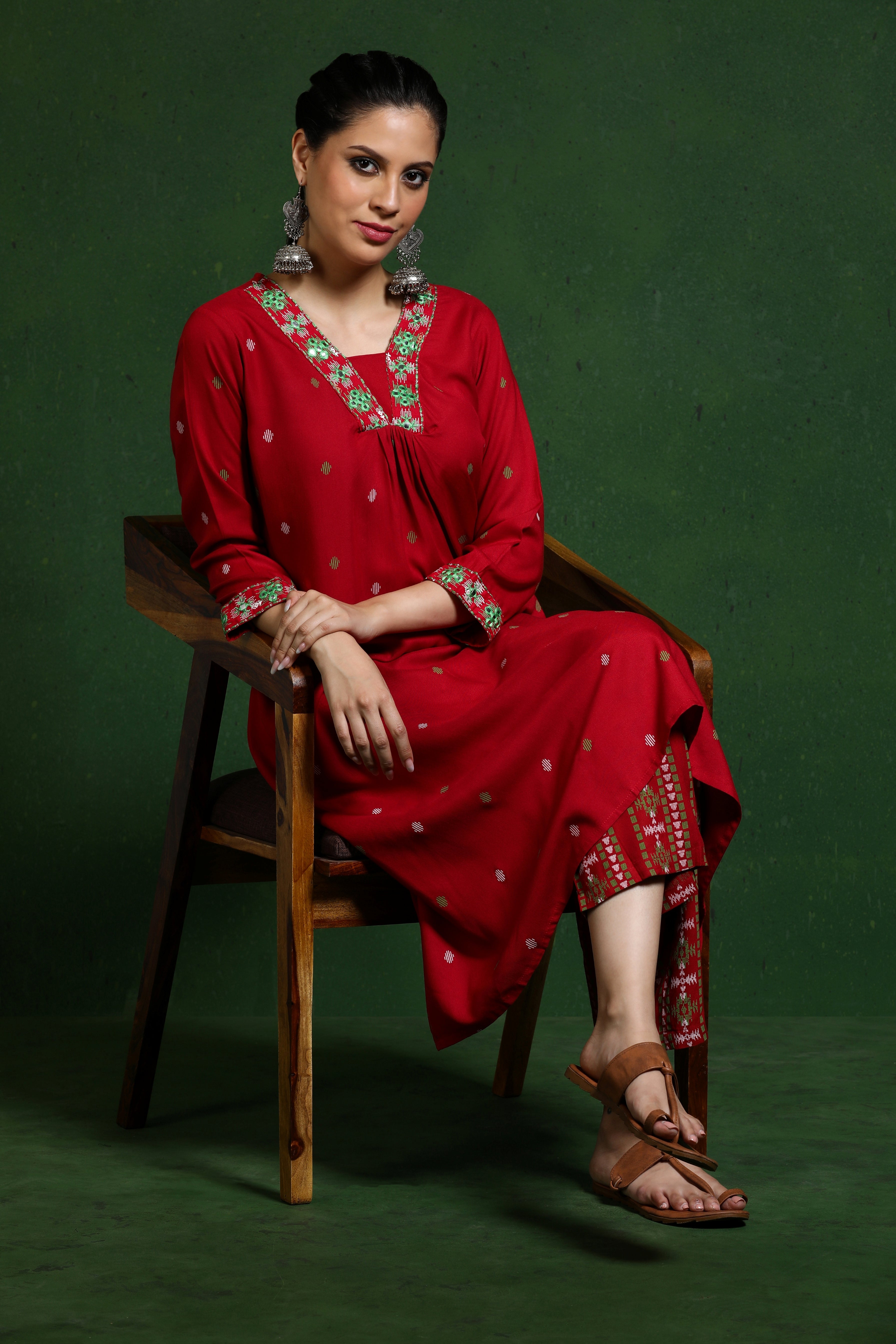 Floral Embroidered A-Line Kurta & Trousers Sets