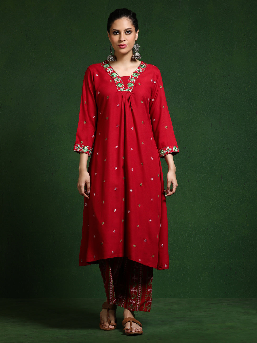 Floral Embroidered A-Line Kurta & Trousers Sets