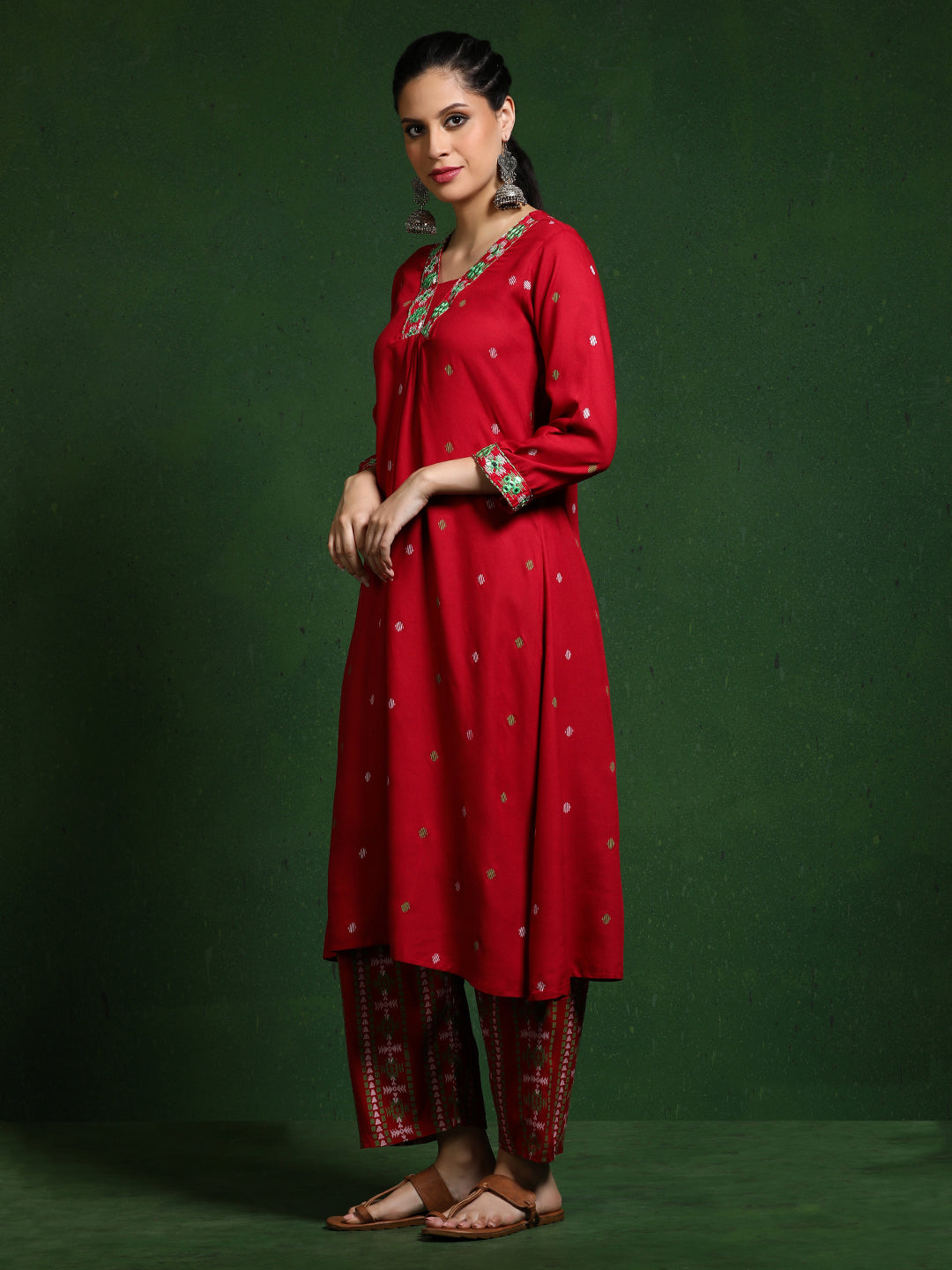 Floral Embroidered A-Line Kurta & Trousers Sets