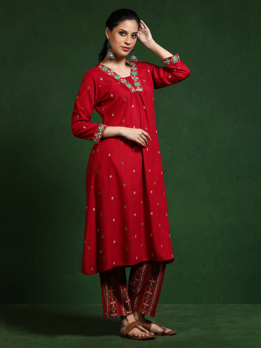 Floral Embroidered A-Line Kurta & Trousers Sets