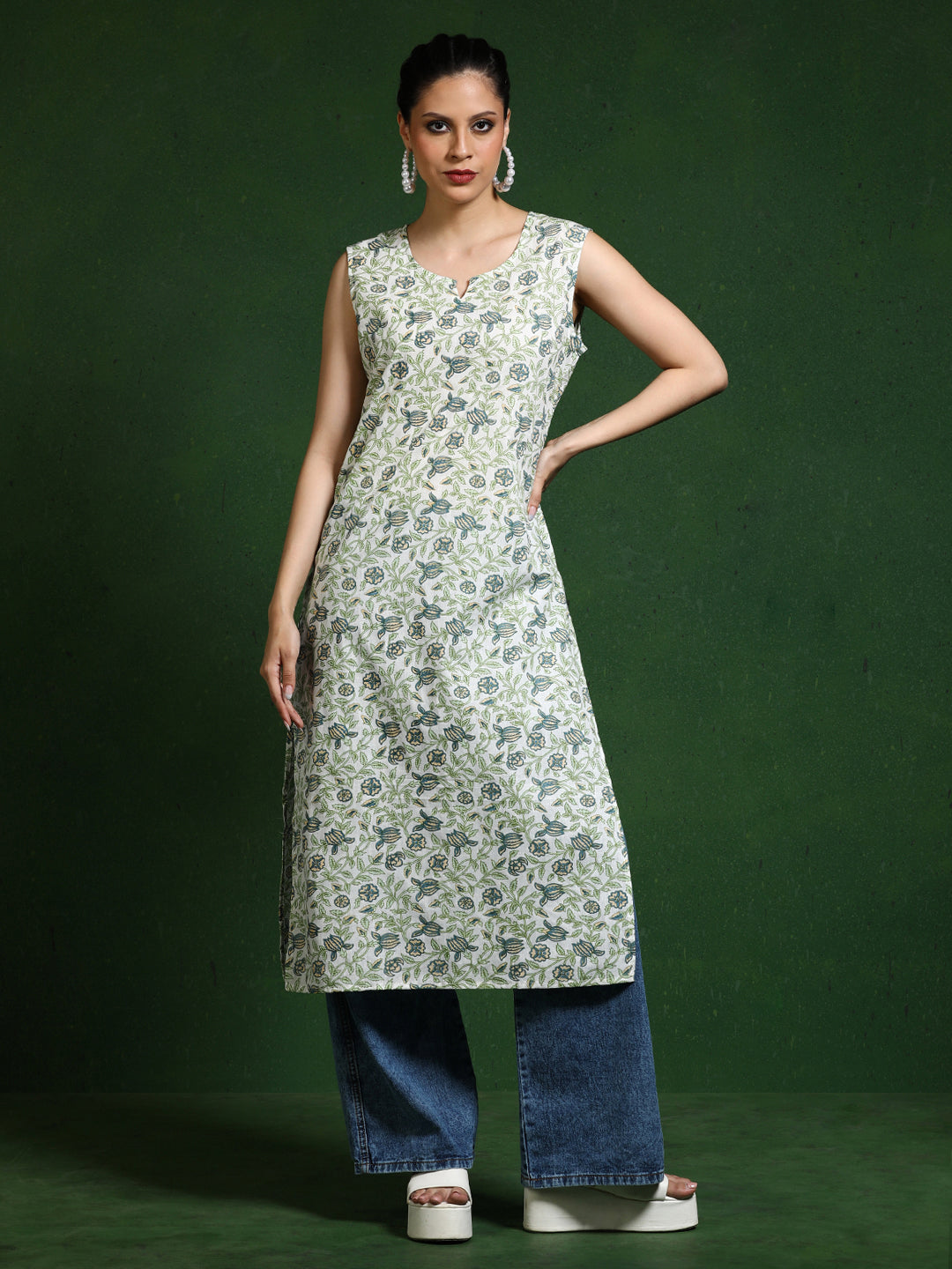 Floral Printed Straight Pure Cotton Kurta