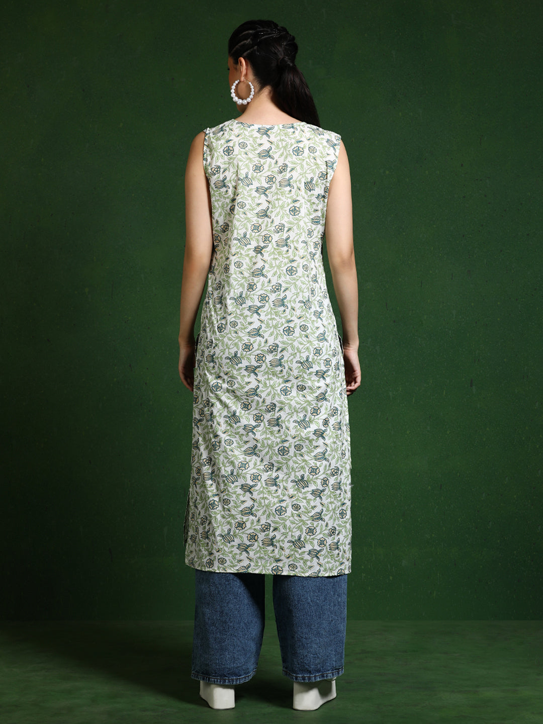 Floral Printed Straight Pure Cotton Kurta