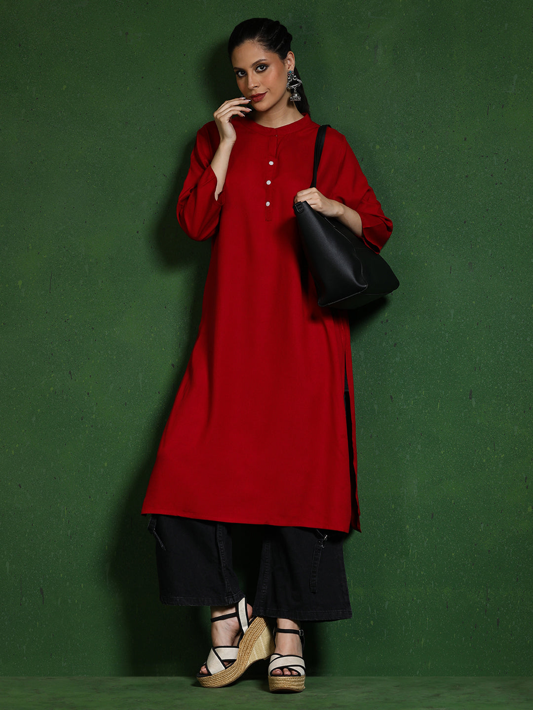 Solid Mandarin Collar Straight Kurta