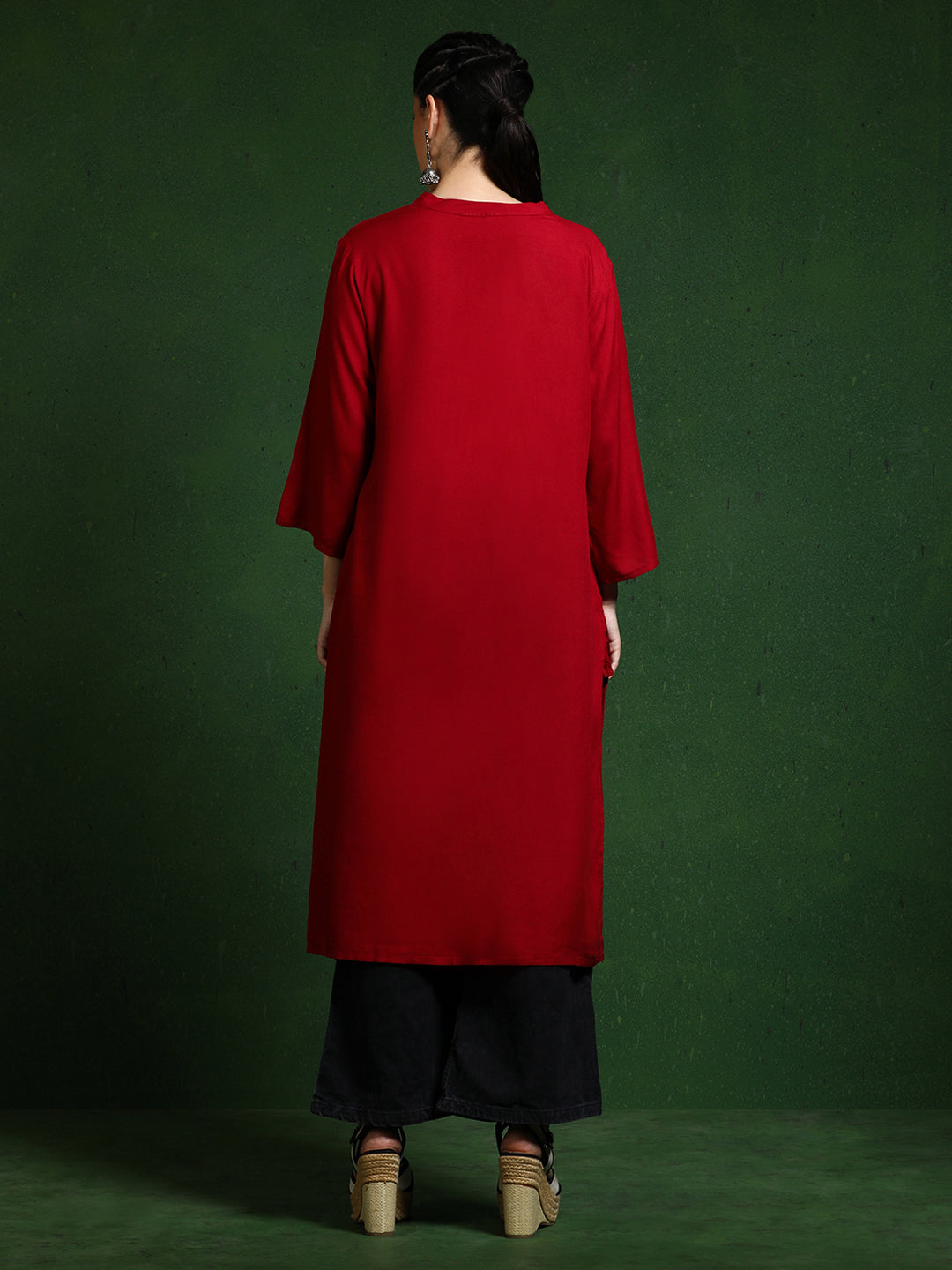 Solid Mandarin Collar Straight Kurta