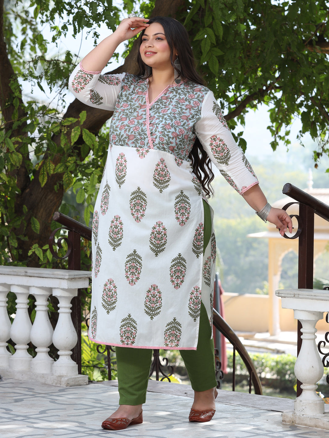 Off-White Ethnic Motifs Printed Straight Cotton Kurta
