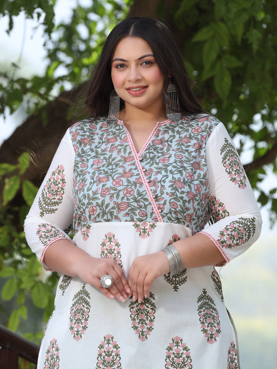 Off-White Ethnic Motifs Printed Straight Cotton Kurta