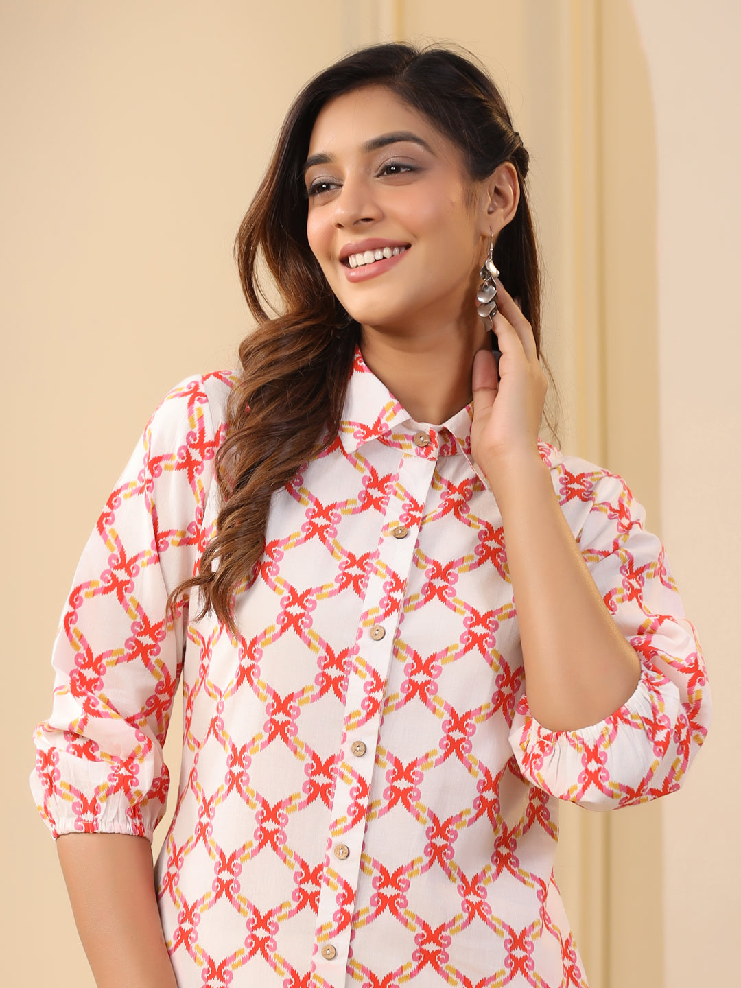 Orange Ikat Printed Tiered Cotton Dress