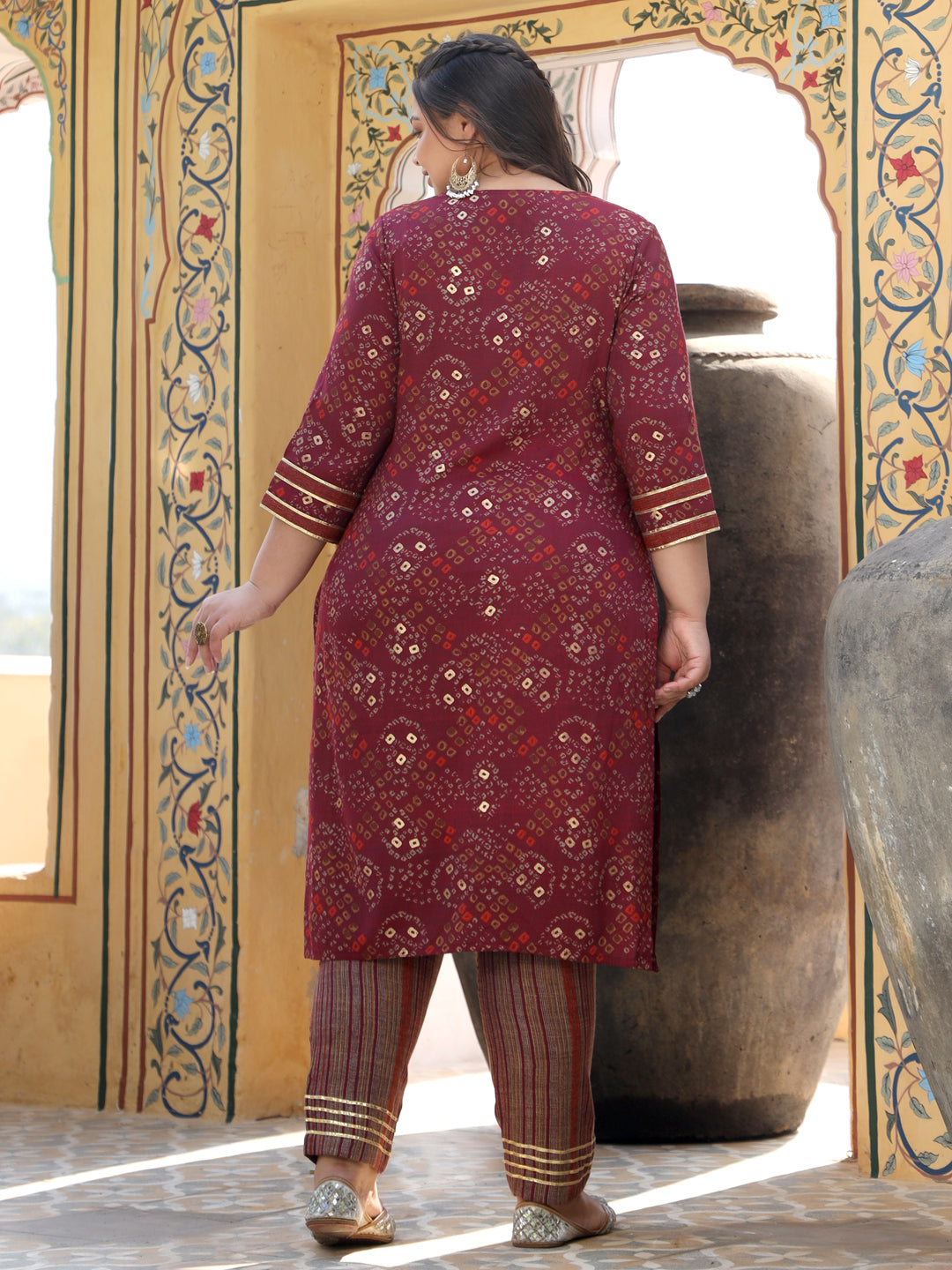 Maroon Printed Kurta With Pants