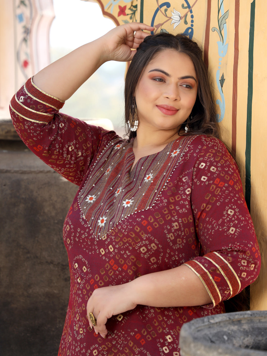 Maroon Printed Kurta With Pants