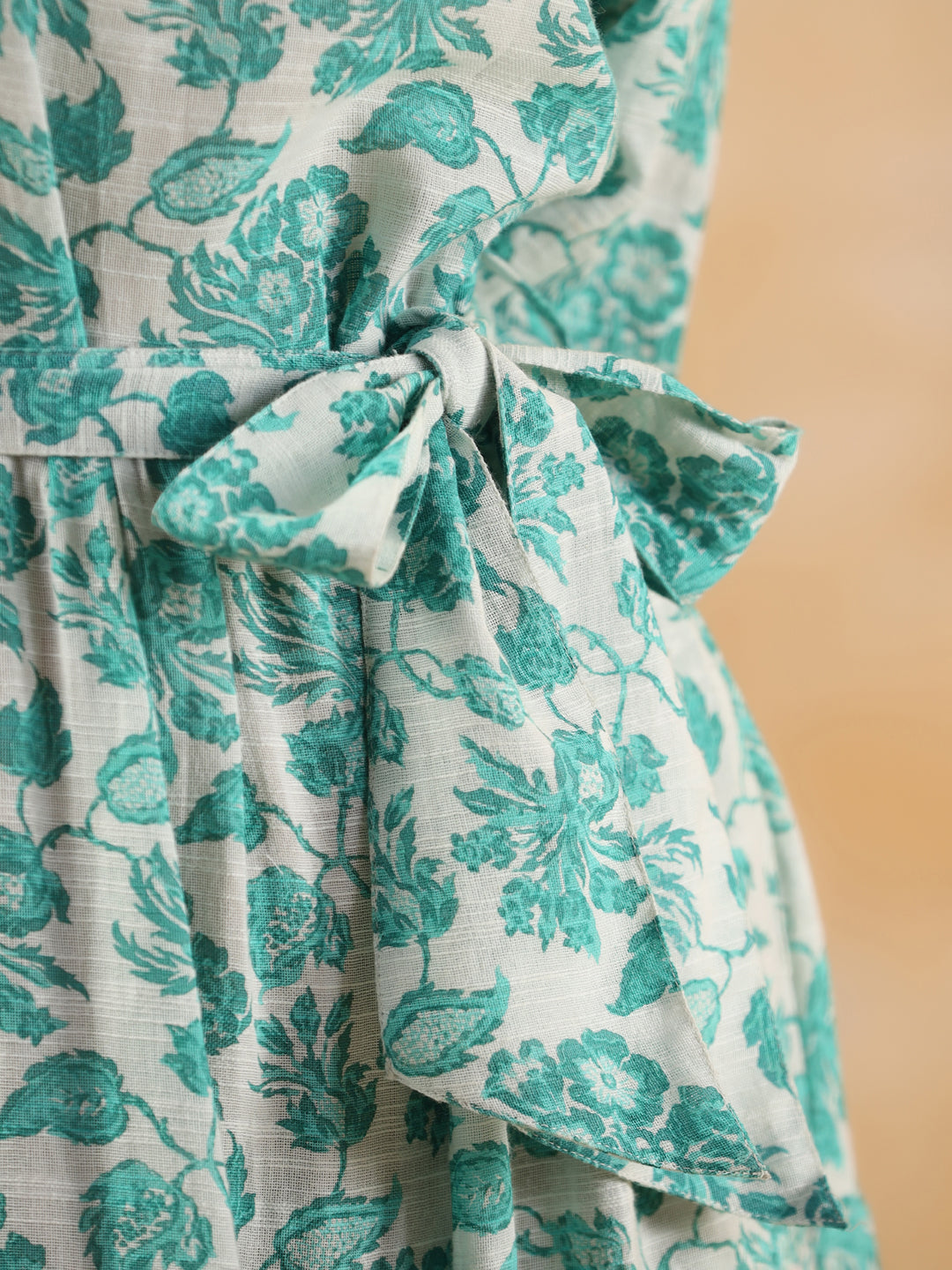 Sea Green Floral Printed Tier Cotton Dress