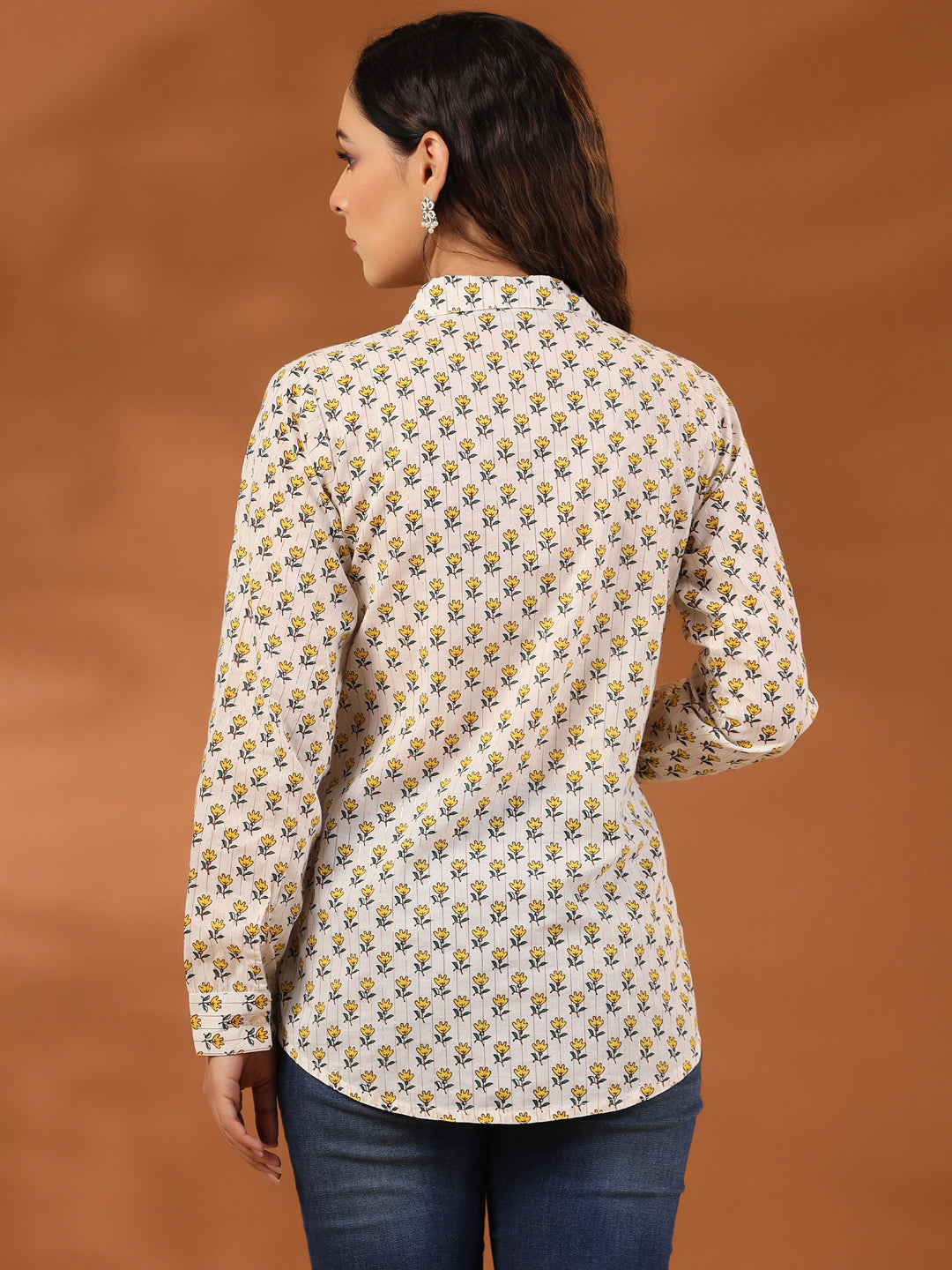 Yellow Ethnic Motif Printed Lurex Shirt