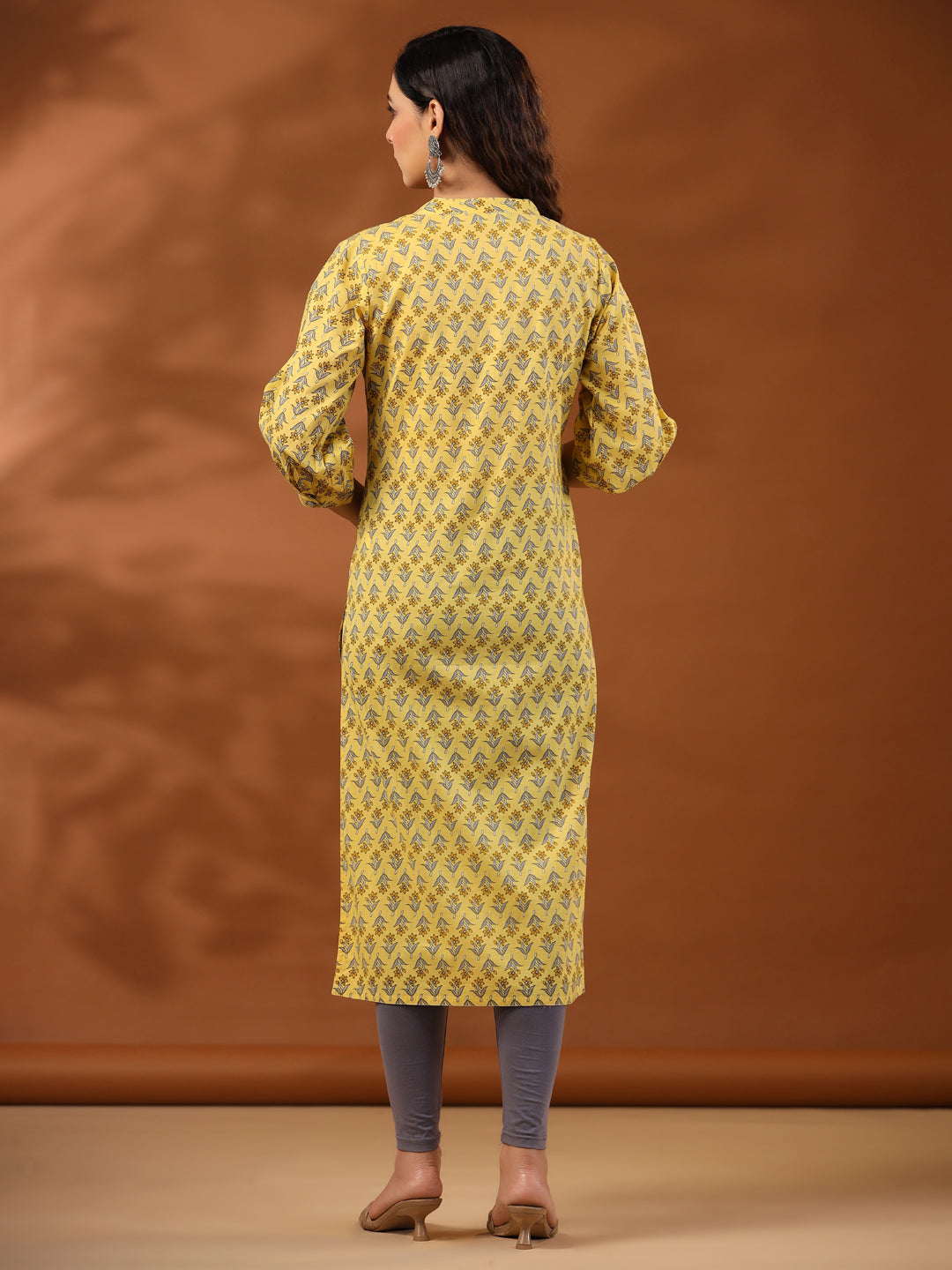 Yellow Ethnic Mughal Buti Printed Straight Kurta