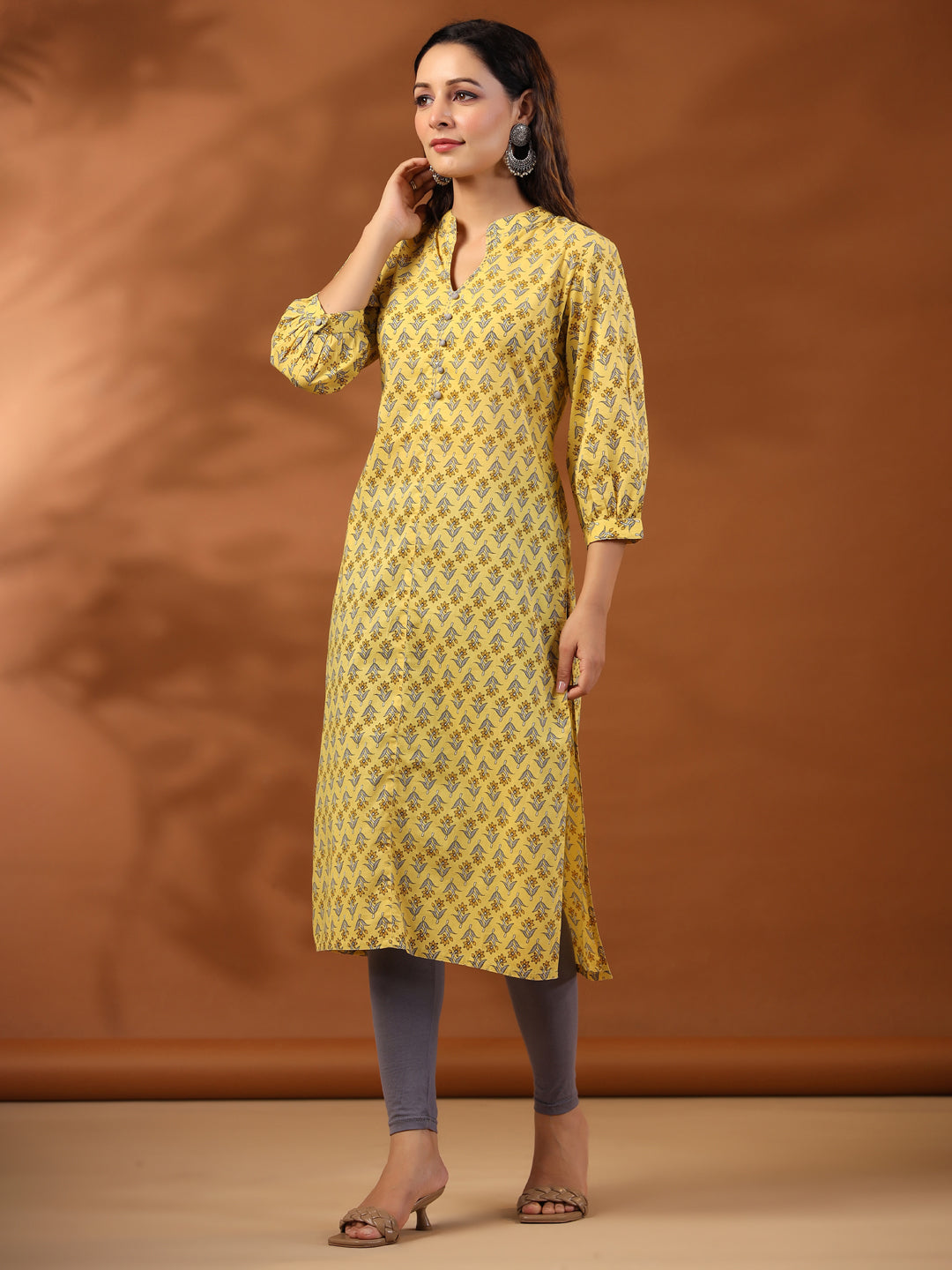 Yellow Ethnic Mughal Buti Printed Straight Kurta