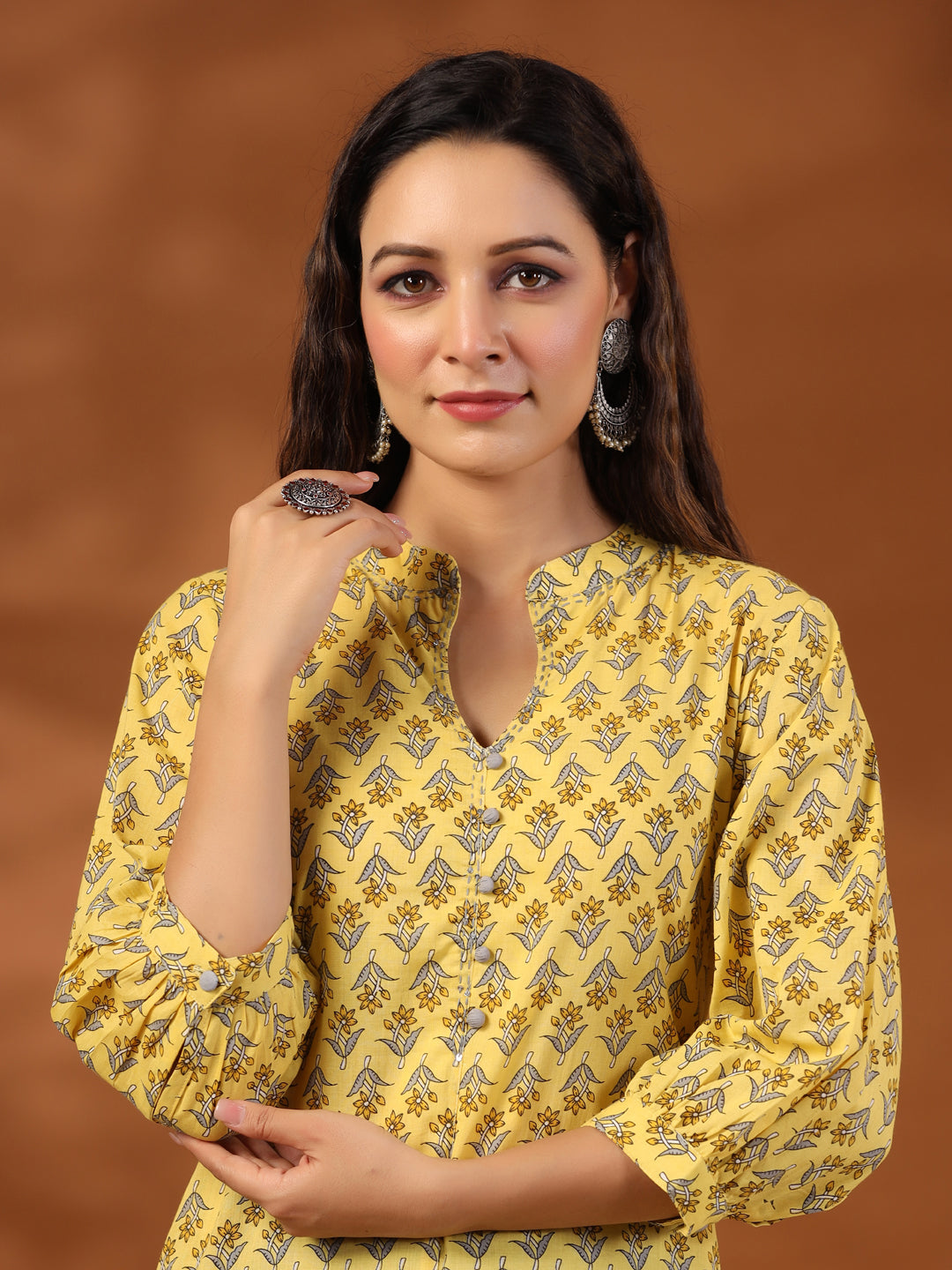 Yellow Ethnic Mughal Buti Printed Straight Kurta