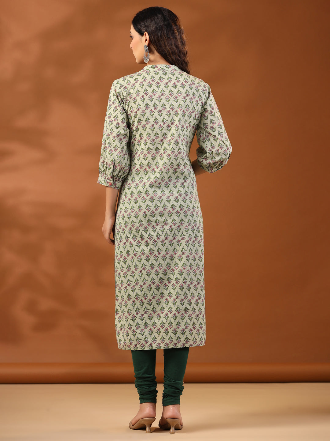 Sage Green Ethnic Mughal Buti Printed Straight Kurta