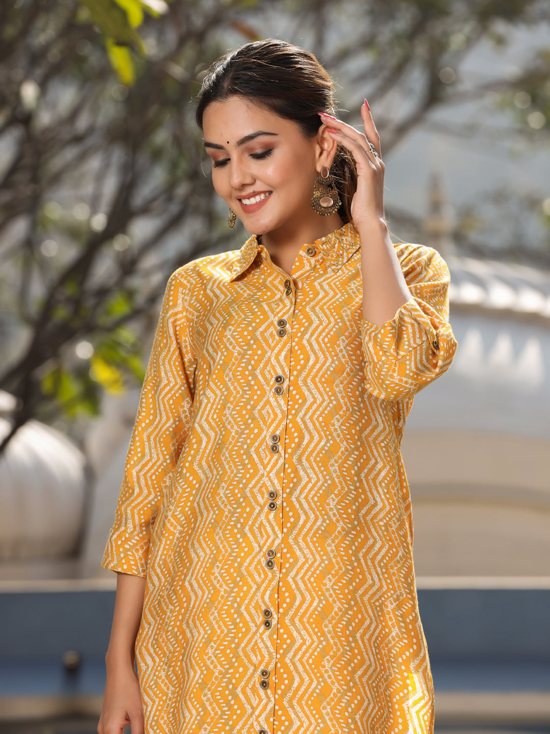 Mustard Chanderi Silk Printed Kurta