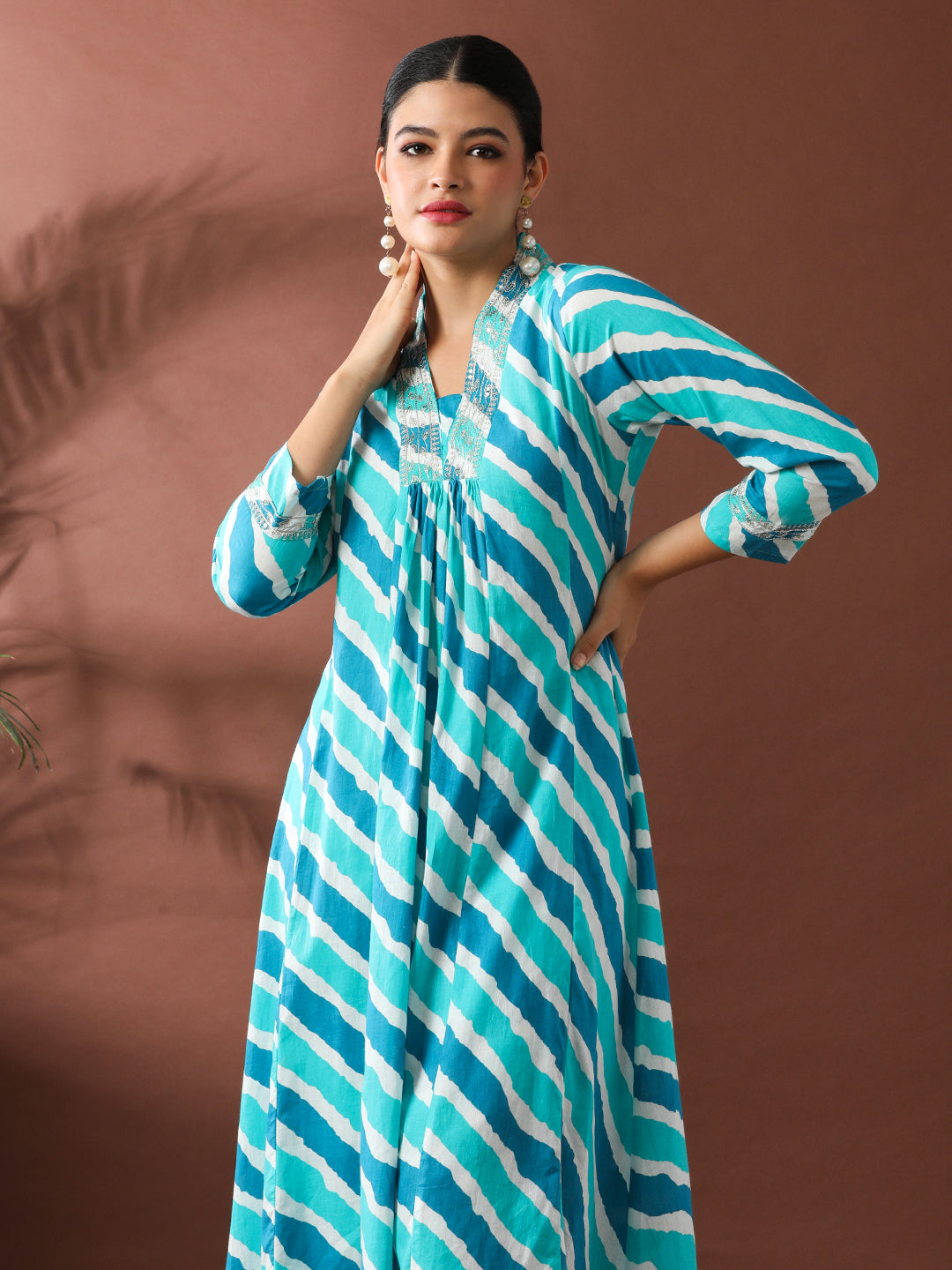 Floral Embroidered A-Line Pure Cotton Kurta & Trousers Sets