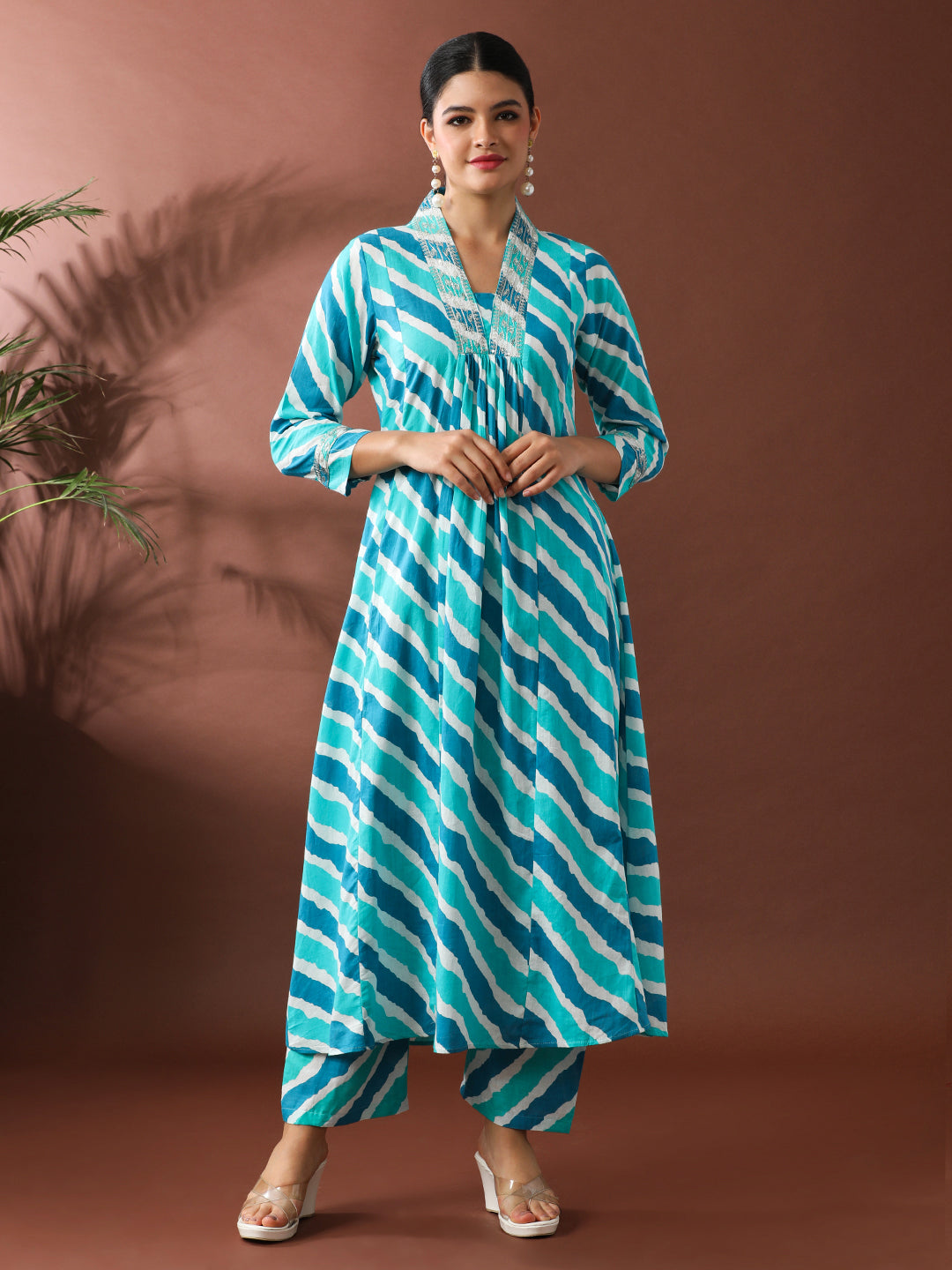 Floral Embroidered A-Line Pure Cotton Kurta & Trousers Sets