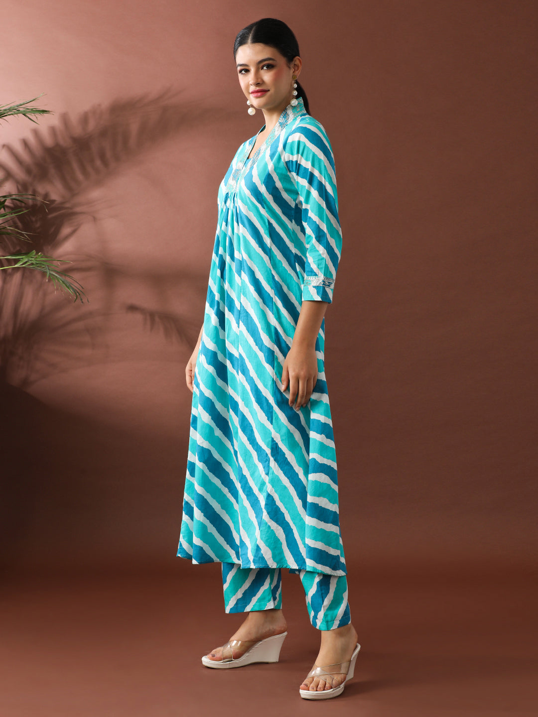 Floral Embroidered A-Line Pure Cotton Kurta & Trousers Sets