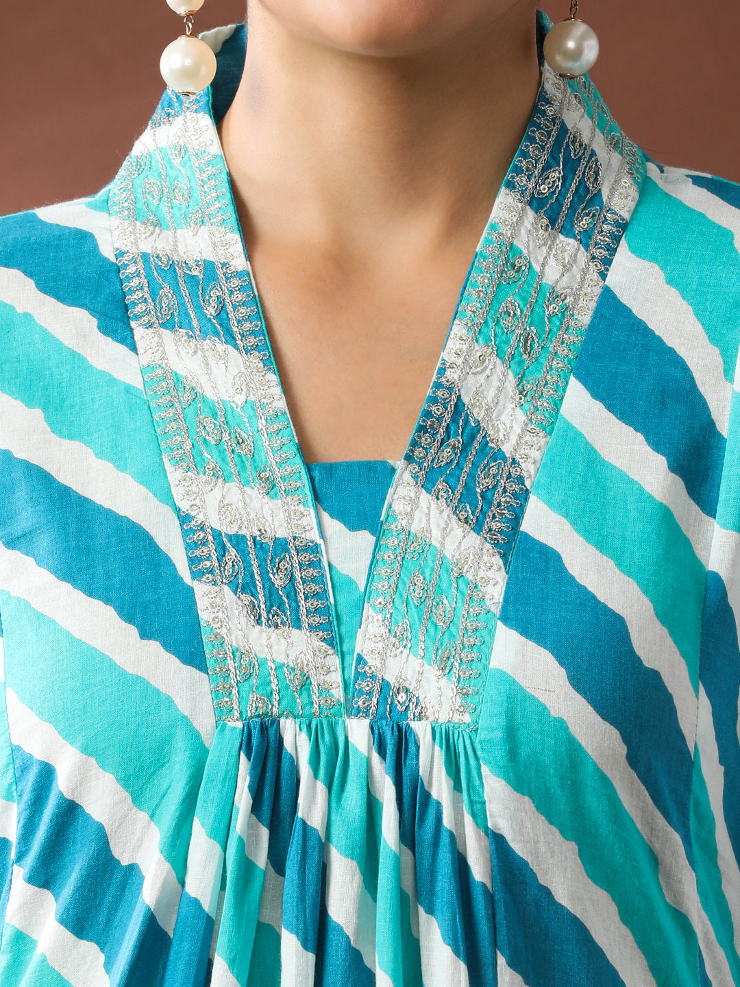 Floral Embroidered A-Line Pure Cotton Kurta & Trousers Sets