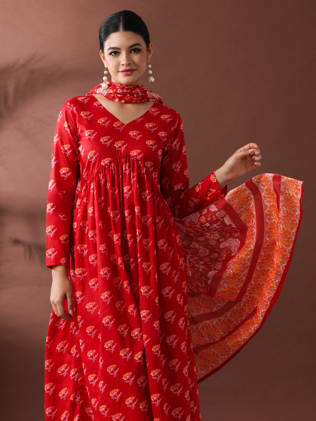 Floral Printed A-Line Pure Cotton Kurta & Trousers Sets