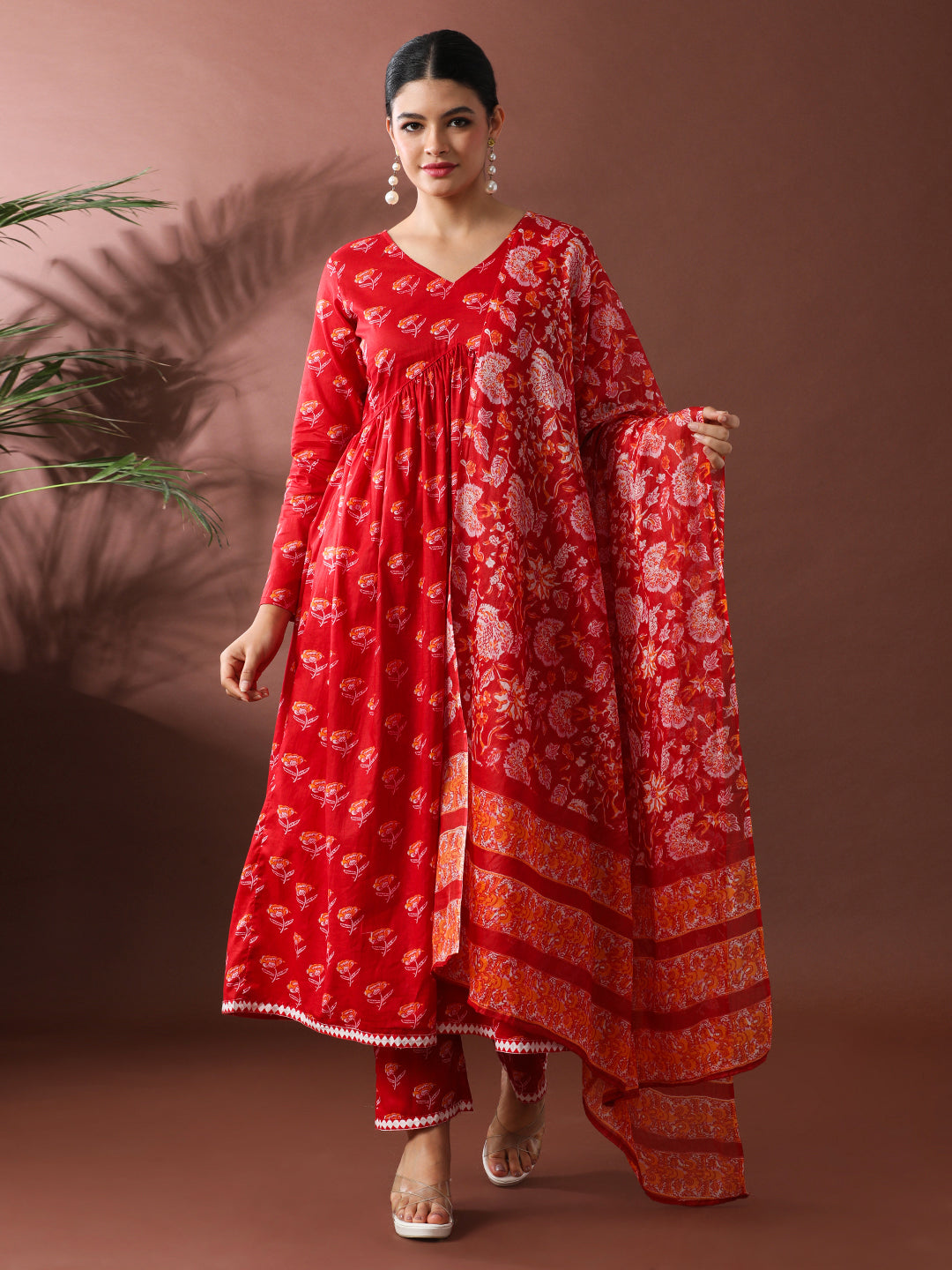 Floral Printed A-Line Pure Cotton Kurta & Trousers Sets
