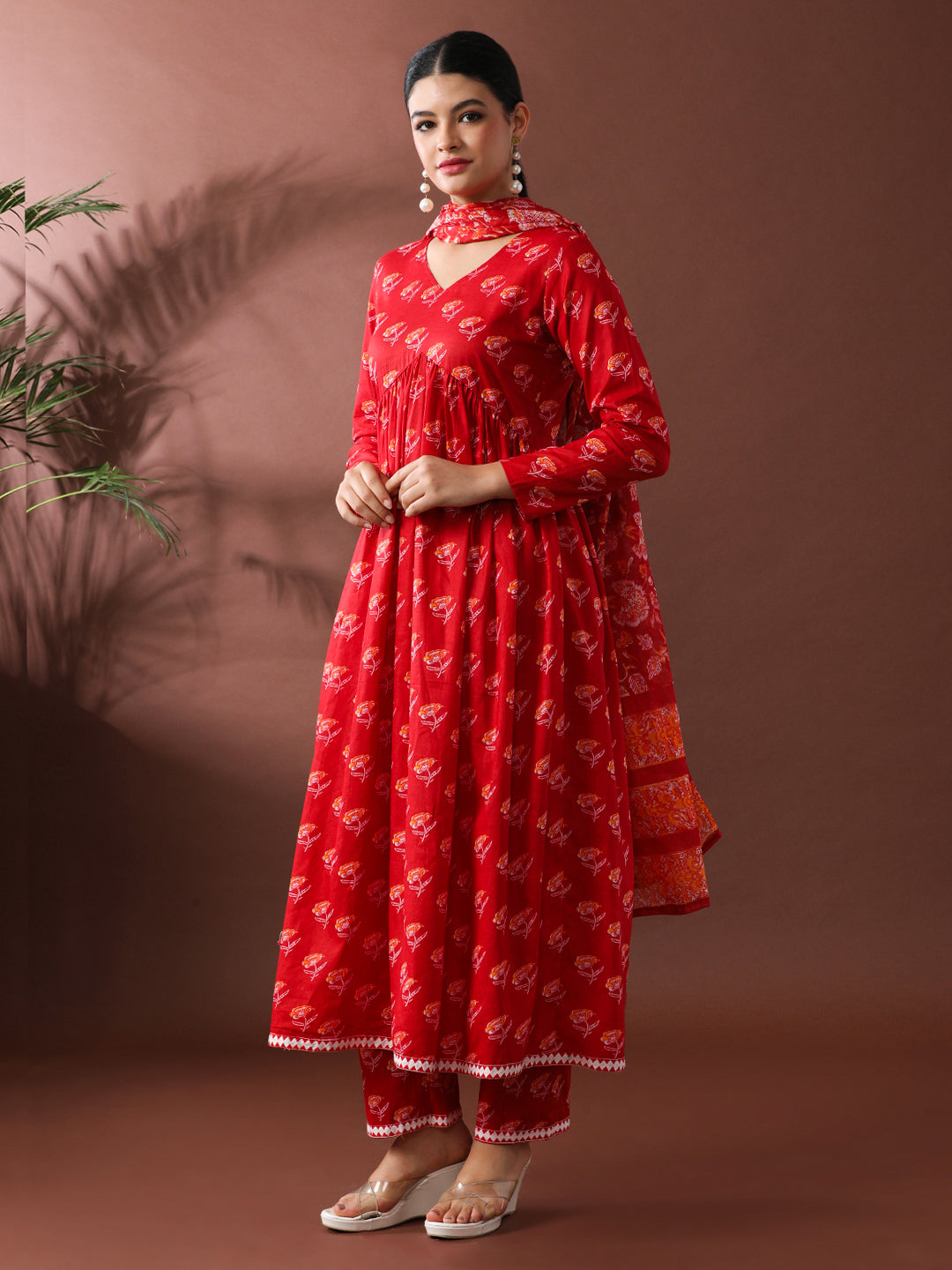 Floral Printed A-Line Pure Cotton Kurta & Trousers Sets