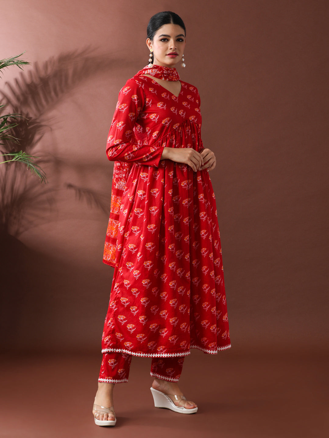 Floral Printed A-Line Pure Cotton Kurta & Trousers Sets