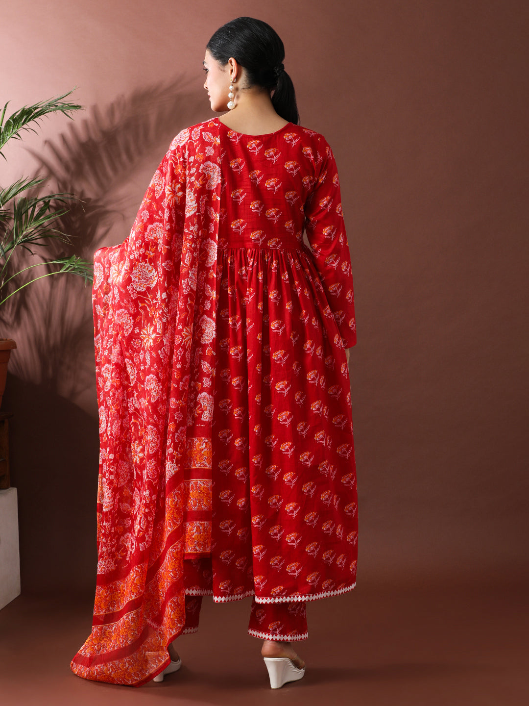 Floral Printed A-Line Pure Cotton Kurta & Trousers Sets