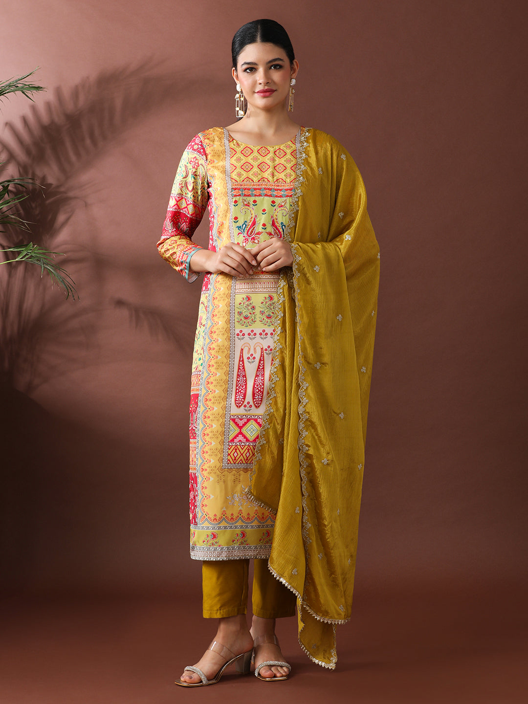 Floral Embroidered Straight Pure Silk Kurta & Trousers Sets
