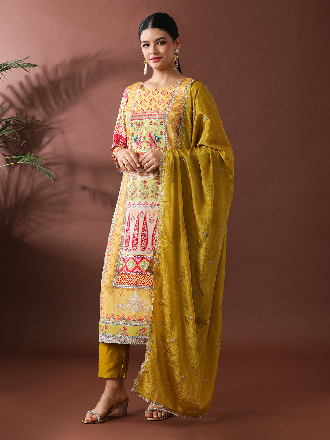 Floral Embroidered Straight Pure Silk Kurta & Trousers Sets