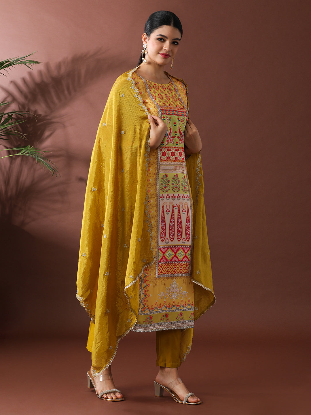 Floral Embroidered Straight Pure Silk Kurta & Trousers Sets