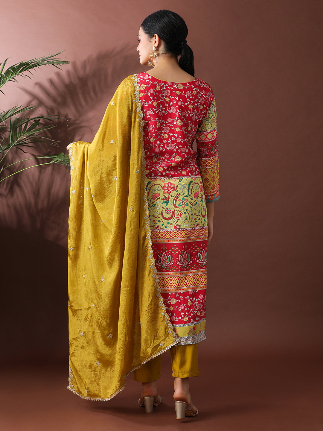Floral Embroidered Straight Pure Silk Kurta & Trousers Sets