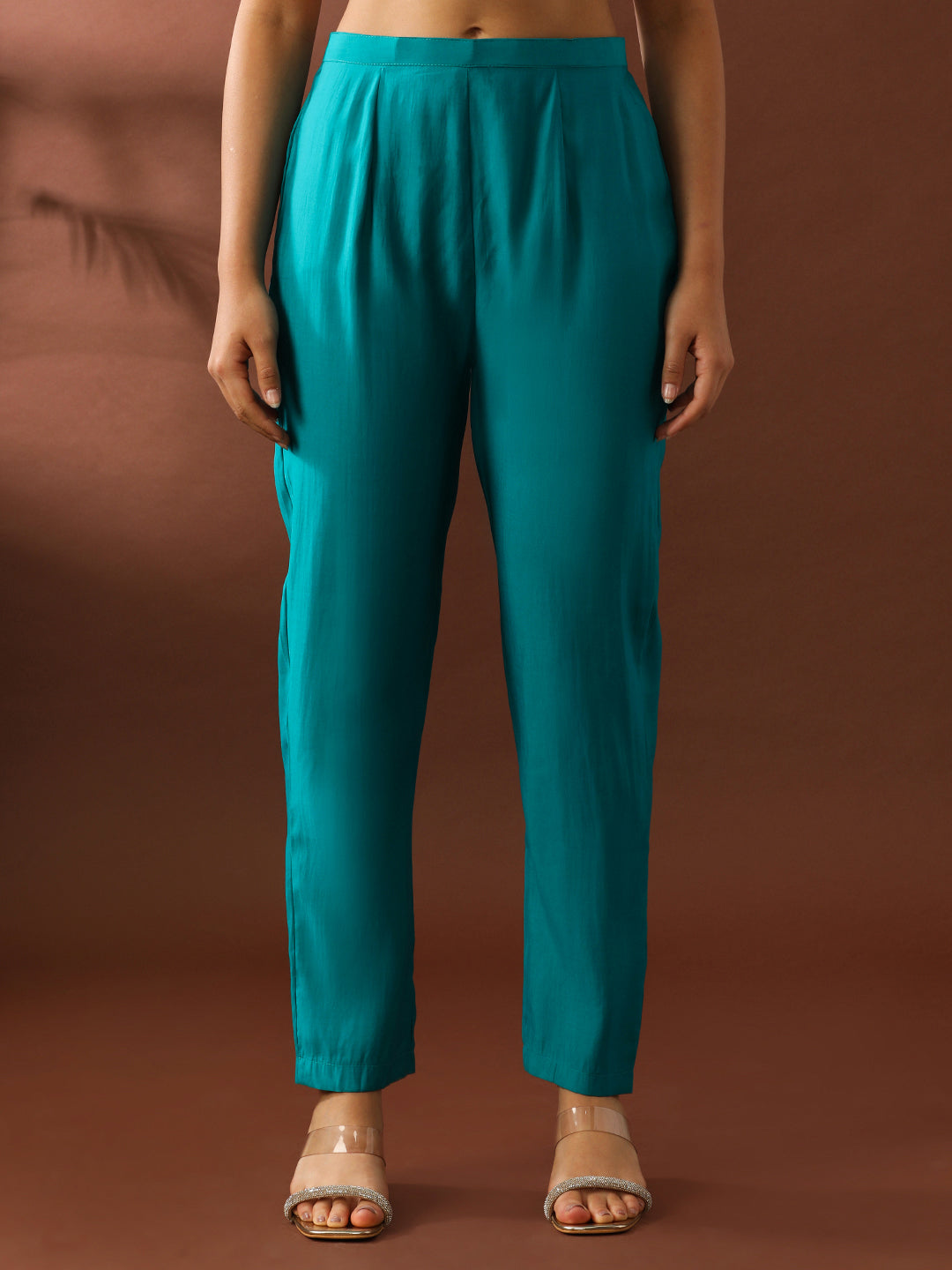 Floral Embroidered Straight Polyester Kurta & Trousers Sets