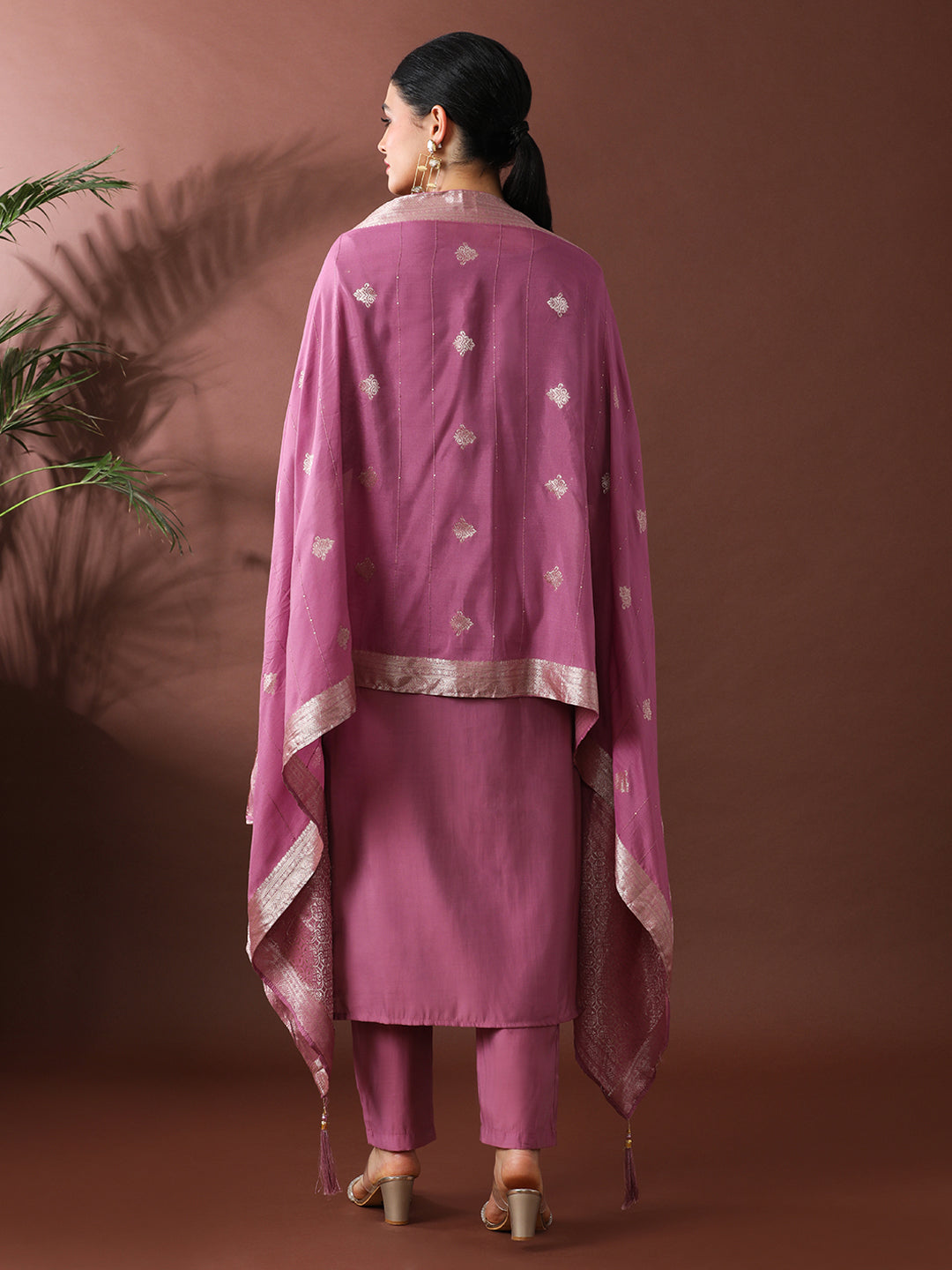 Floral Embroidered Straight Polyester Kurta & Trousers Sets