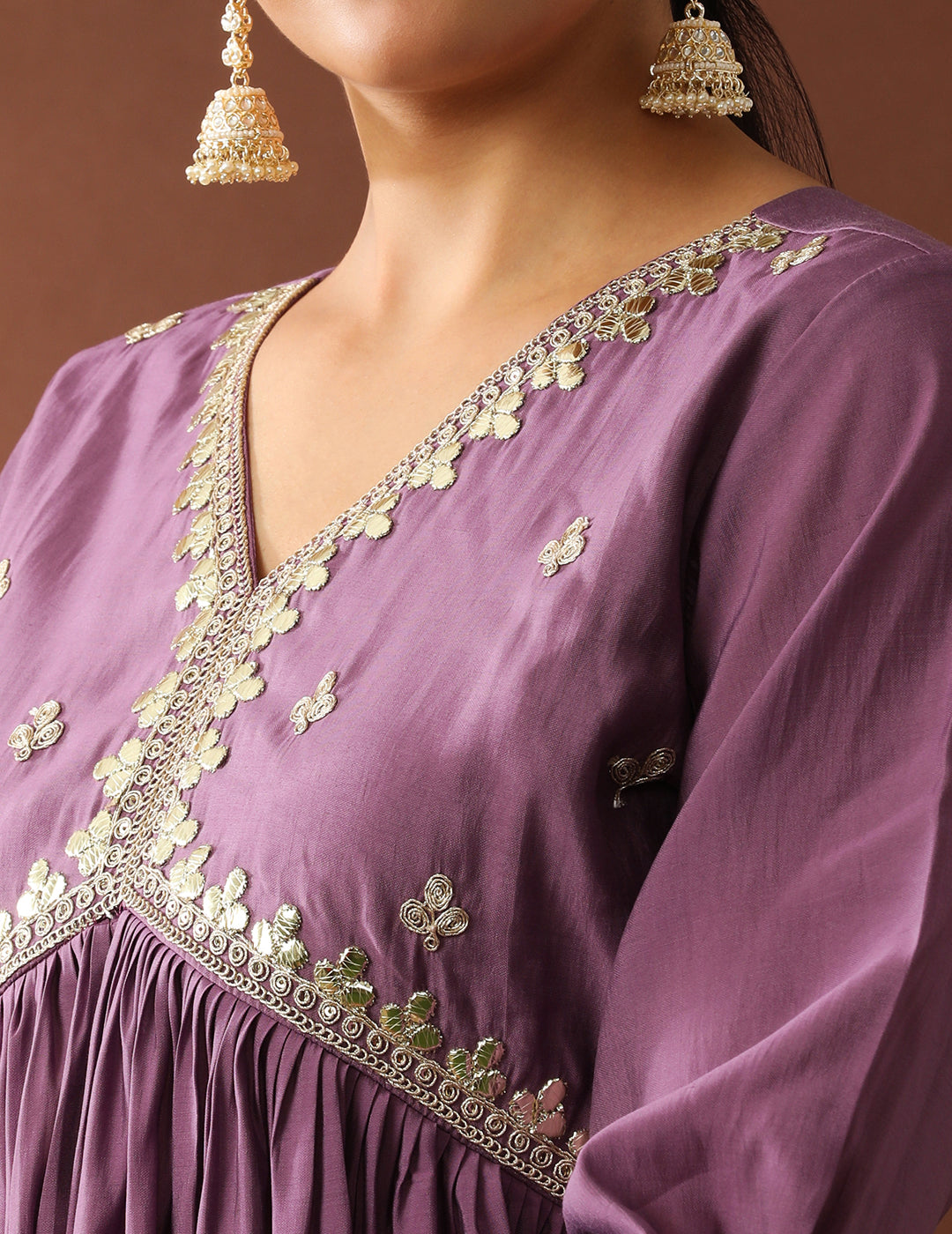 Floral Embroidered A-Line Polyester Kurta & Trousers Sets