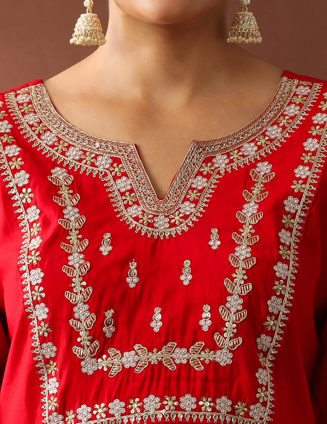 Floral Embroidered Straight Polyester Kurta & Trousers Sets