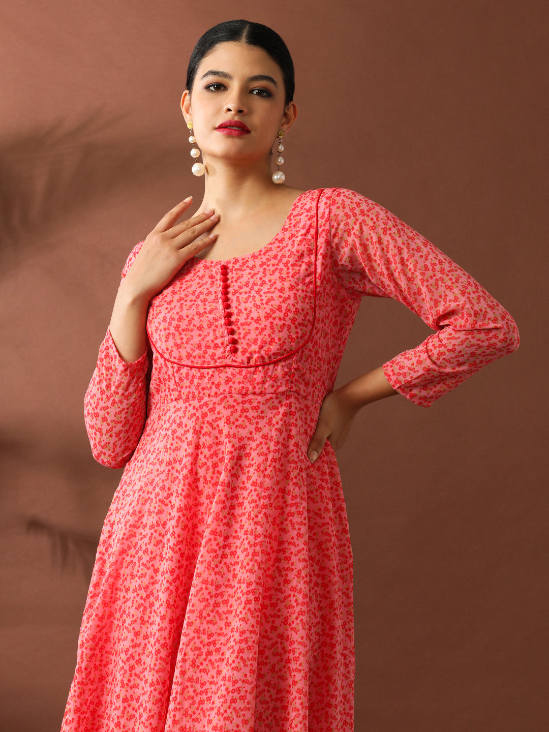 Floral Printed A-Line Georgette Ethnic Dress