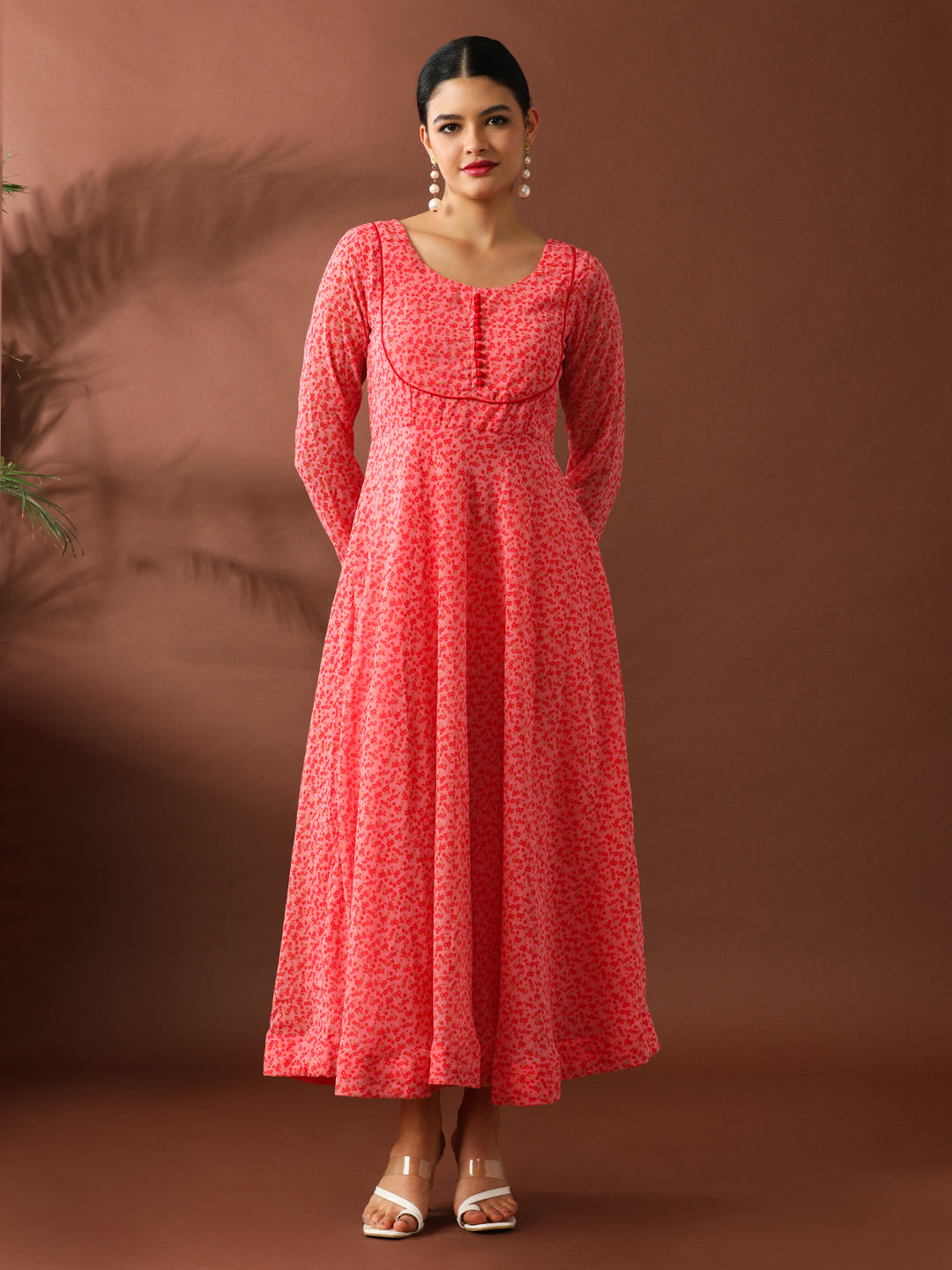 Floral Printed A-Line Georgette Ethnic Dress